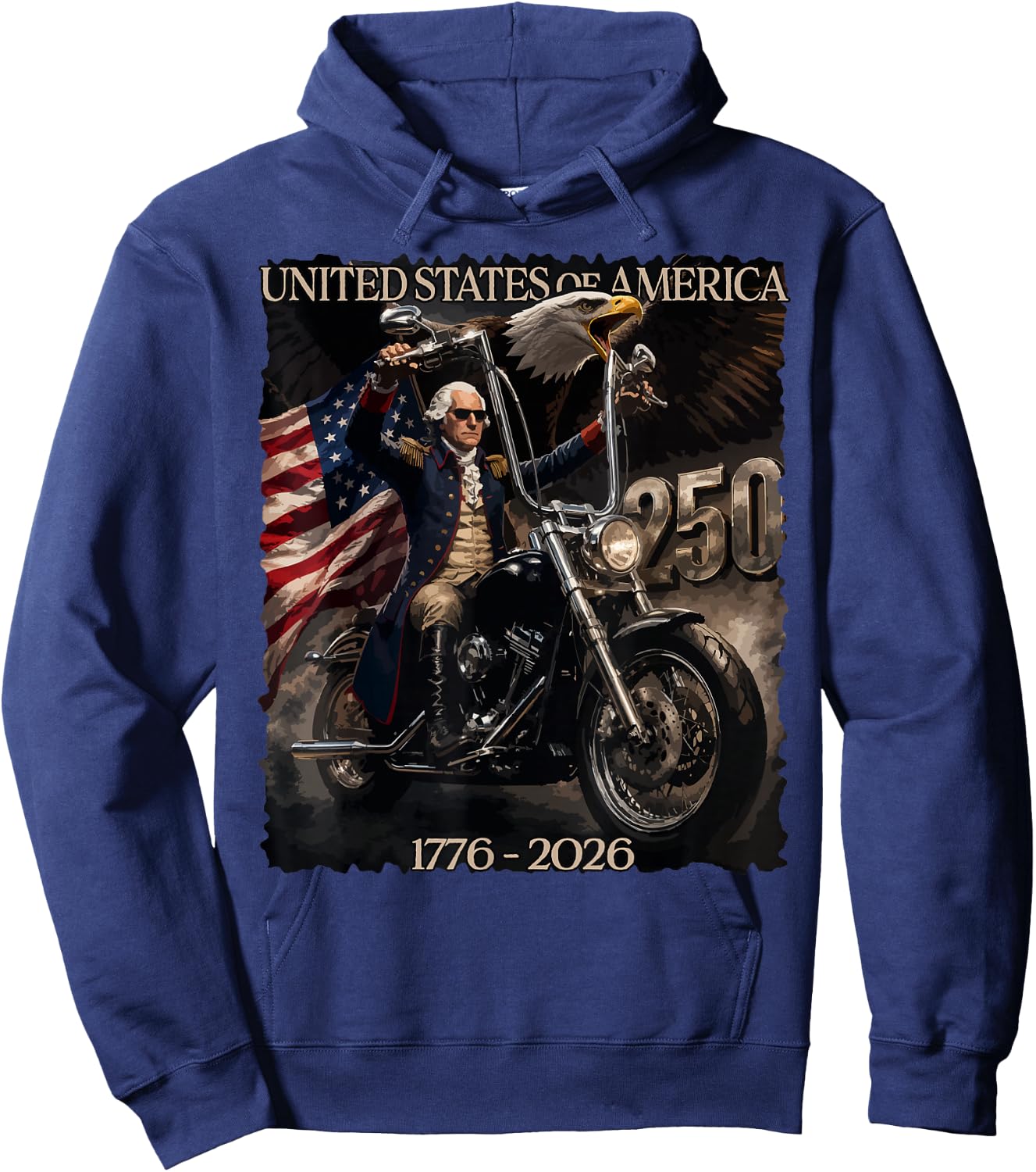 250 Years George Washington Riding a Motorcycle 1776-2026 Hoodie - Hoodie | Navy