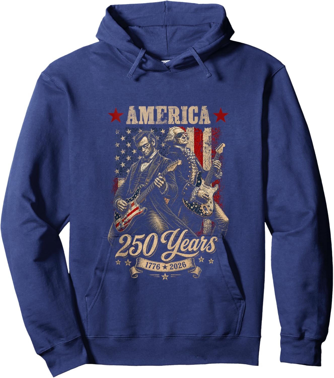 George Washington Lincoln Playing Guitar Abe Lincoln 250th Hoodie - Hoodie | Navy
