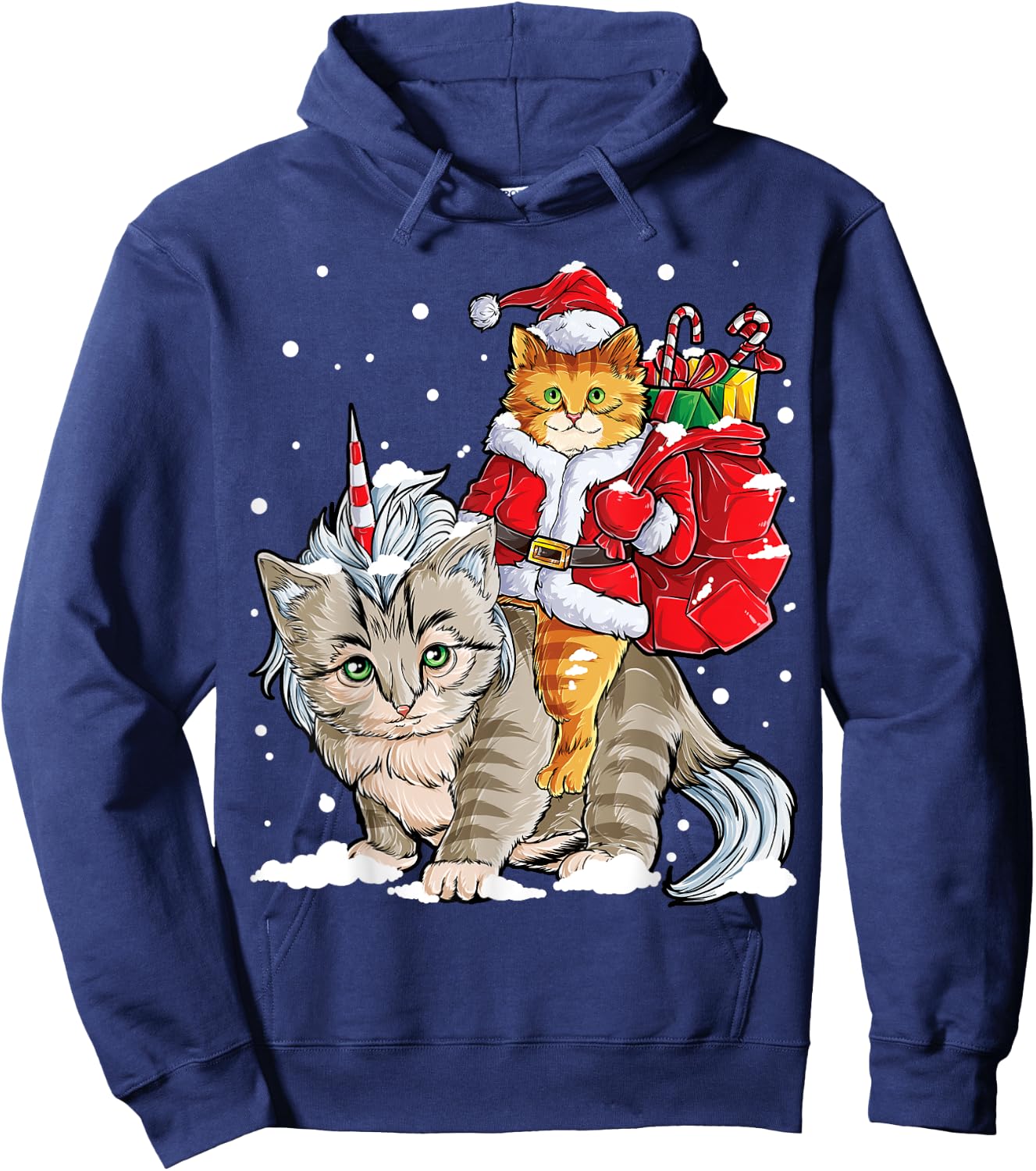 Cat Christmas Santa Caticorn Unicorn Meowy Catmas Xmas Girls Hoodie - Hoodie | Navy