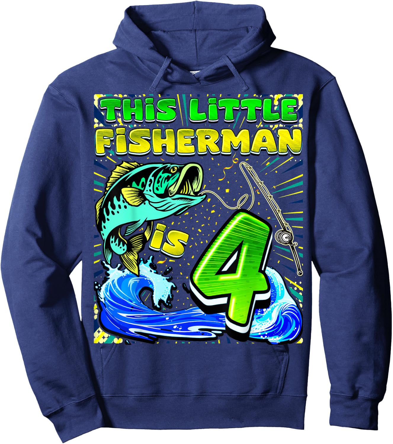Fishing Birthday Shirt 4 Year Old Boy Fisher 4th Bday Kids Hoodie - Hoodie | Navy