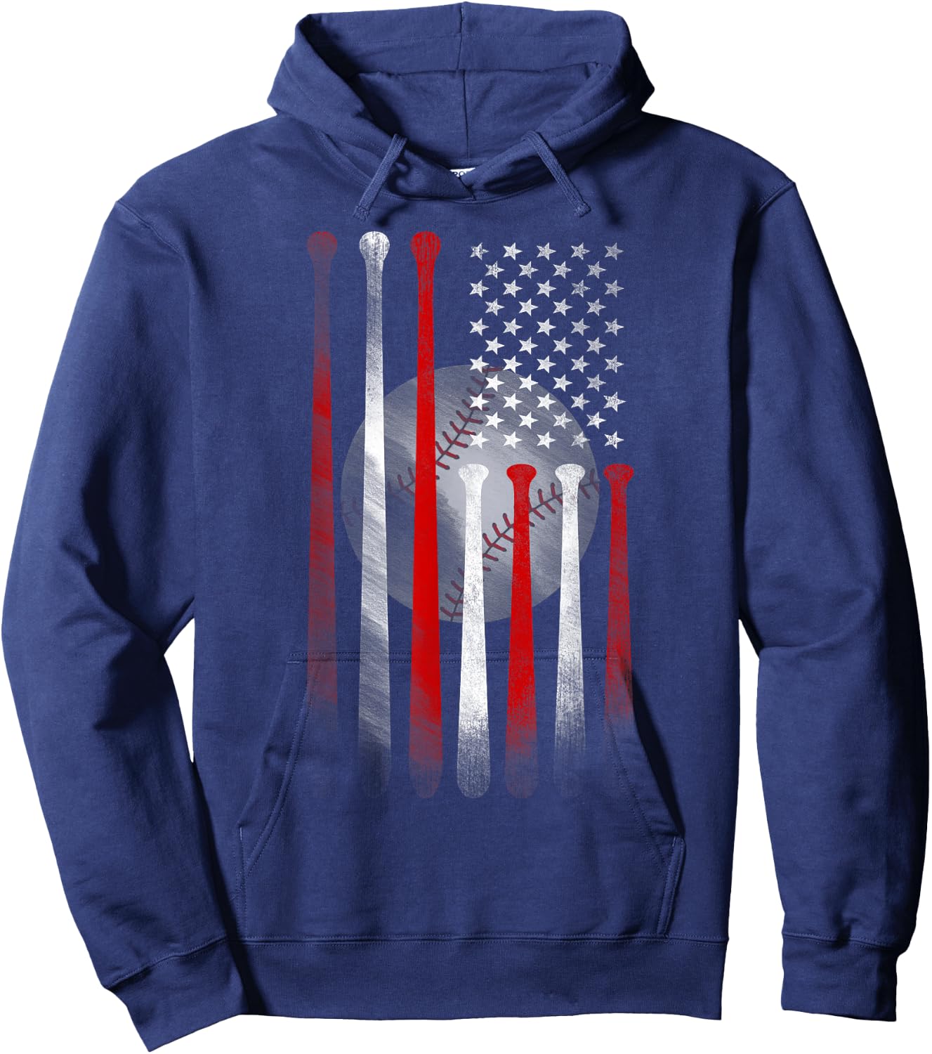 Vintage Baseball American Flag , Classic Fit Black for Dad and Mom Hoodie - Hoodie | Navy