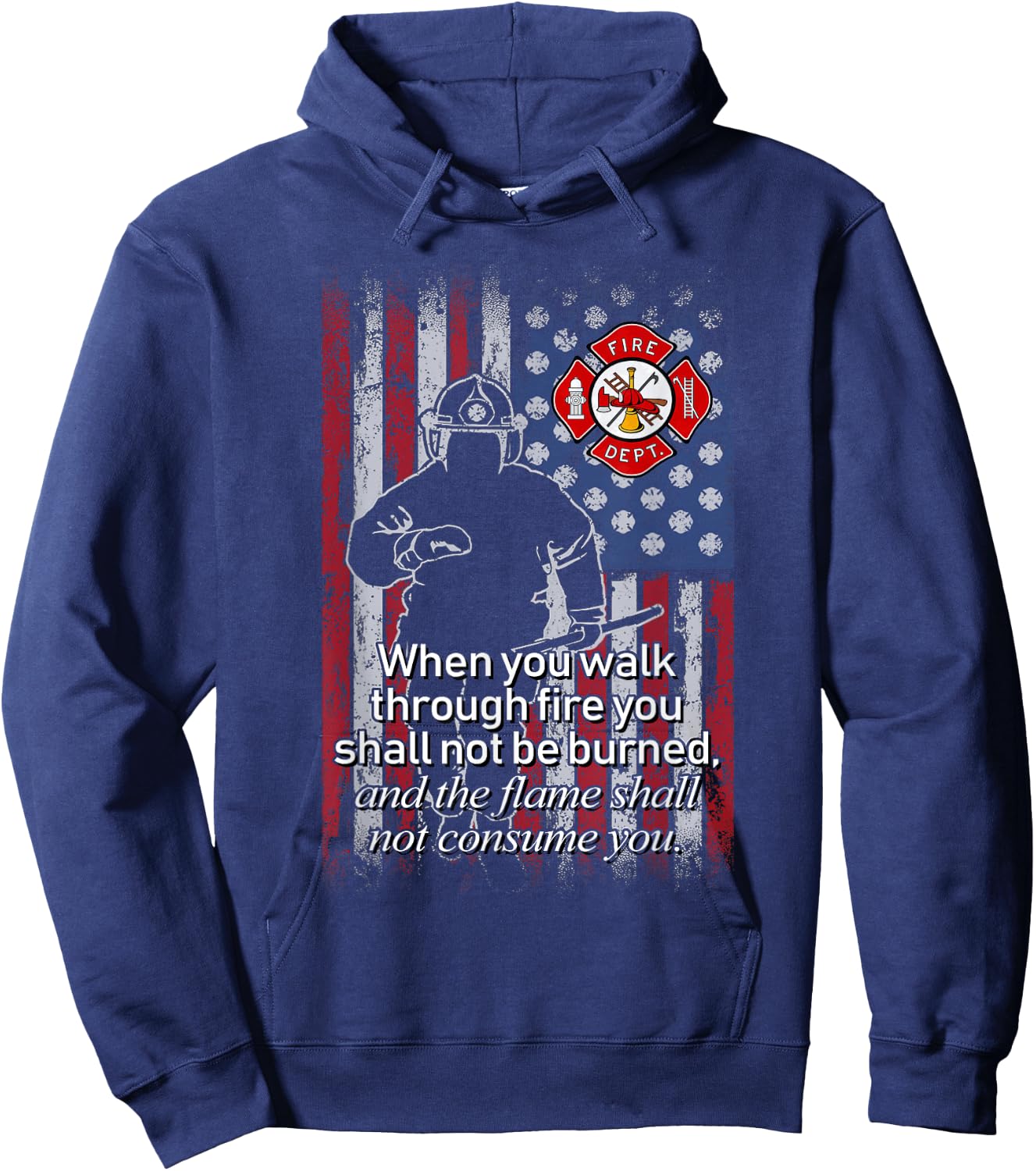 Thin Red Line Firefighter Bible Verse American Flag Hoodie - Hoodie | Navy