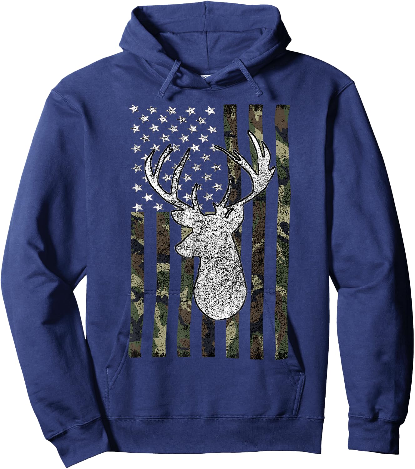 Whitetail Buck Deer Hunting American Camouflage USA Flag Short Sleeve Hoodie - Hoodie | Navy
