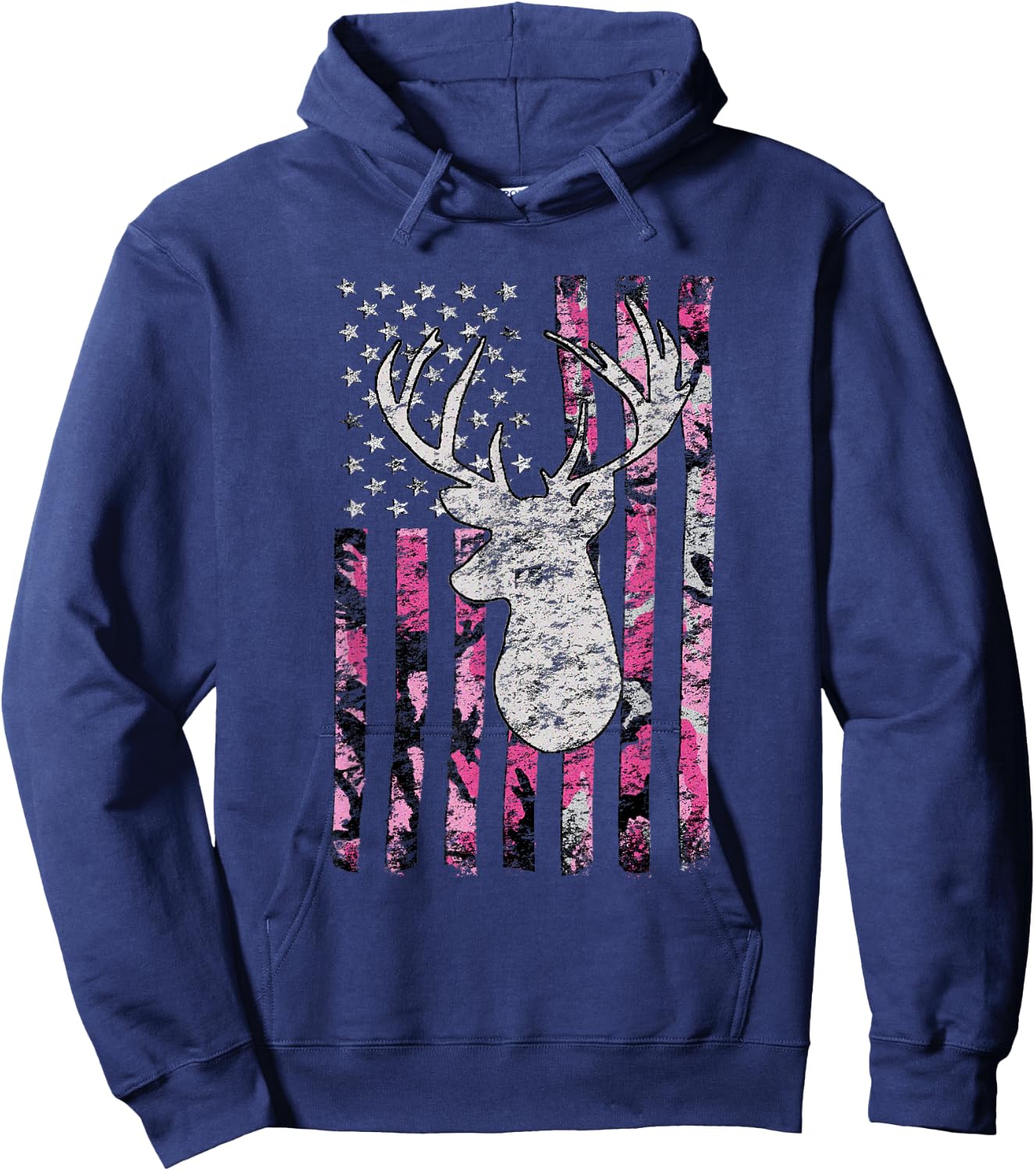 Deer Hunting Buck Pink Camouflage Flag Hoodie - Hoodie | Navy