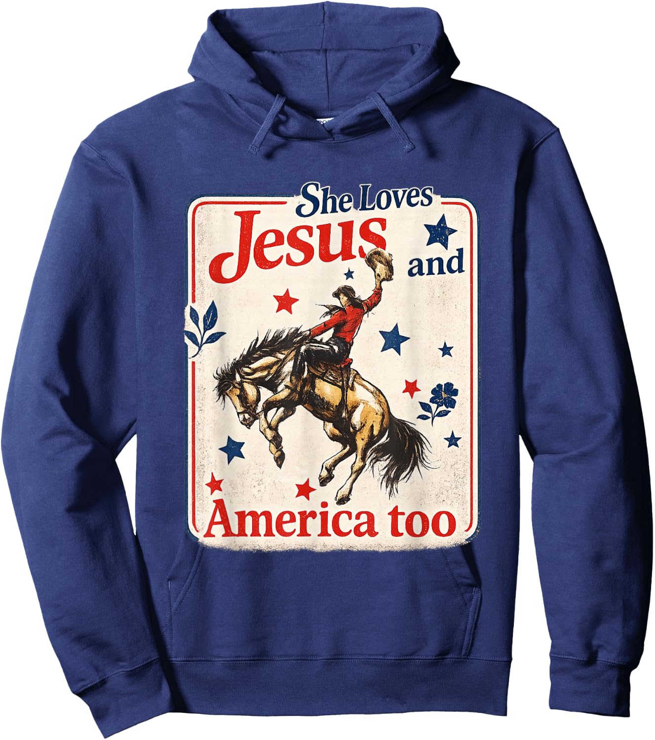 She Loves Jesus and America Too USA Flag 4th Fourth of July Hoodie - Hoodie | Navy