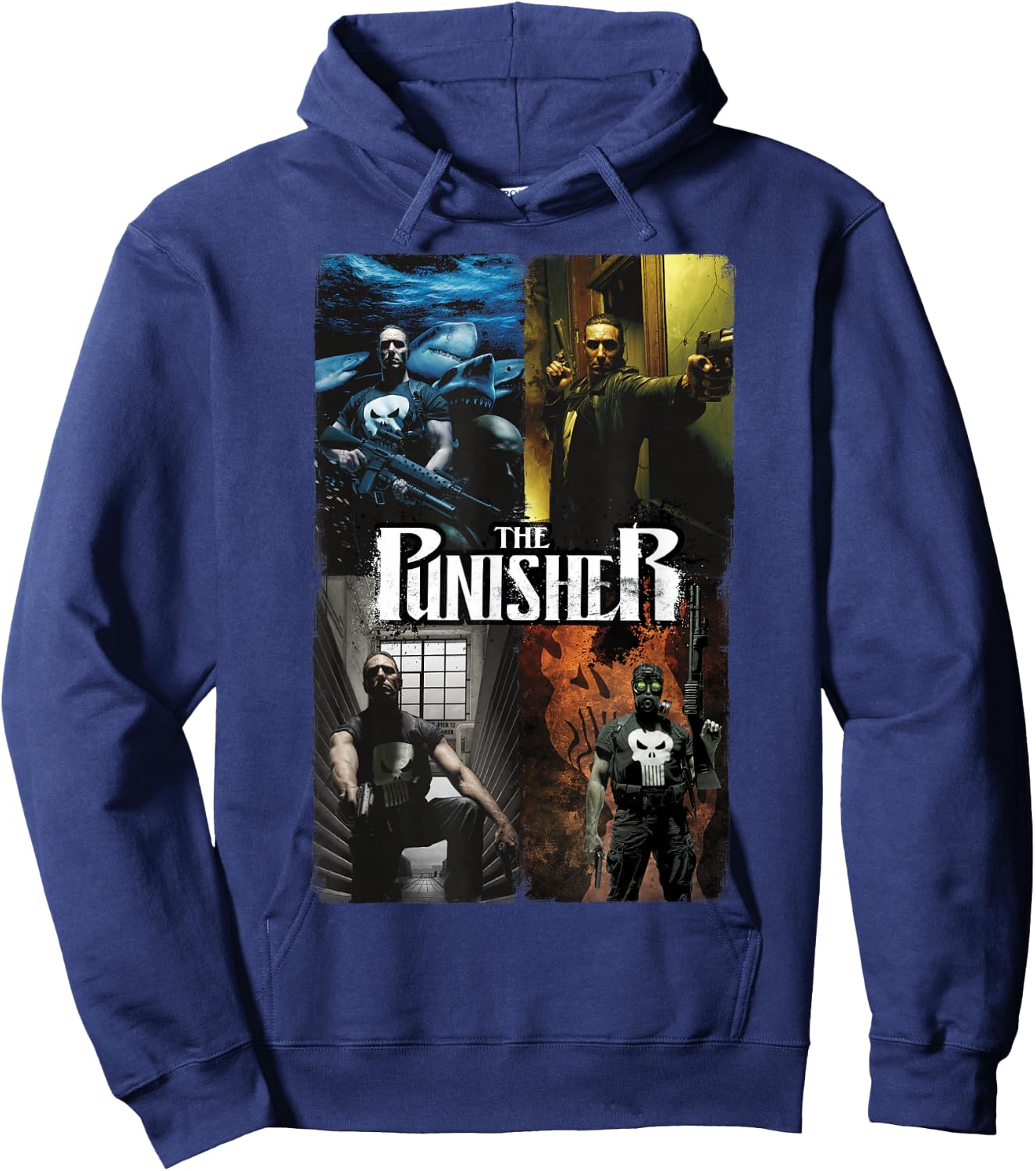 Marvel Comics Retro Classic The Punisher Panel Collage Hoodie - Hoodie | Navy