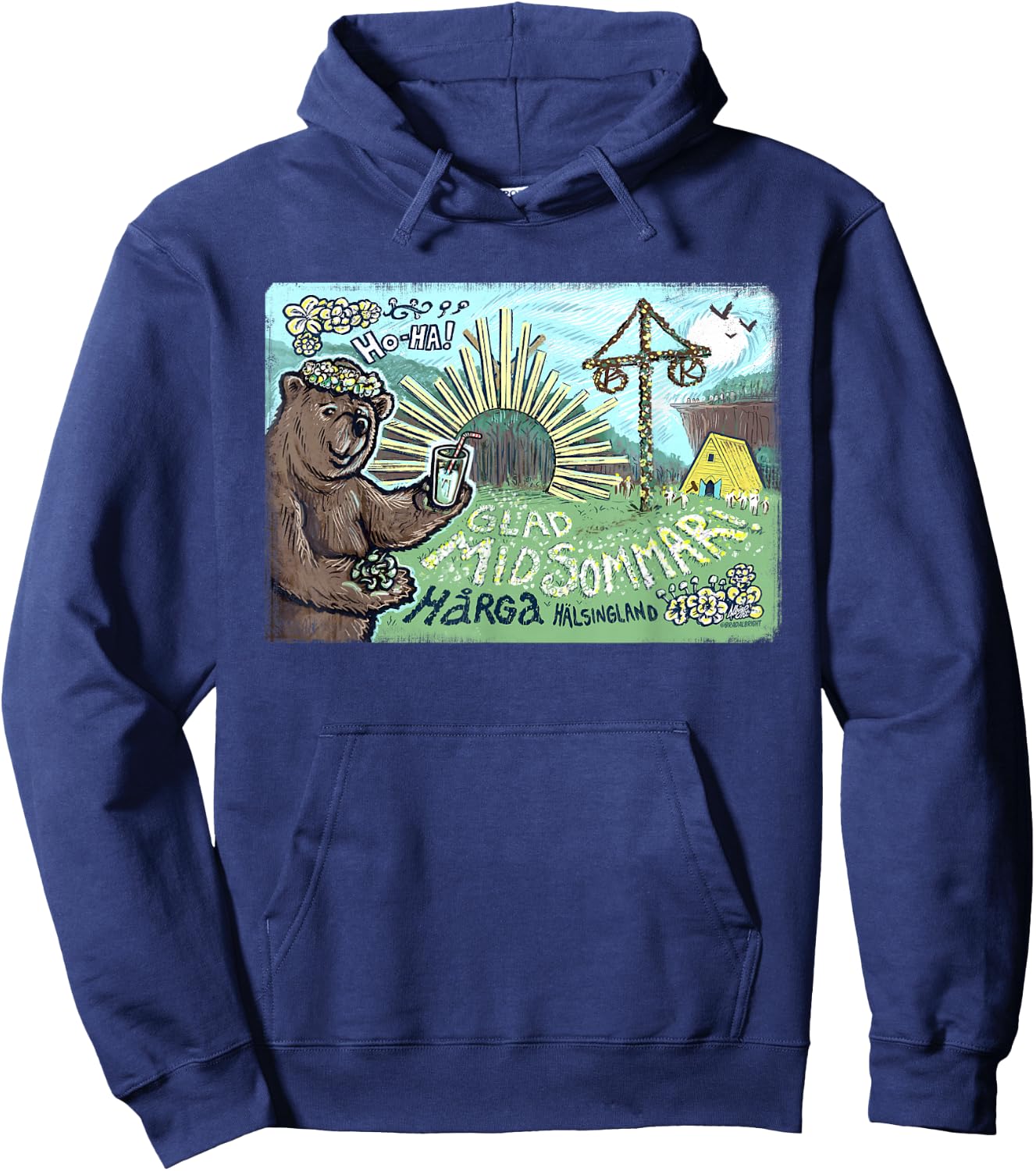 Happy Midsommar Bear Hoodie - Hoodie | Navy