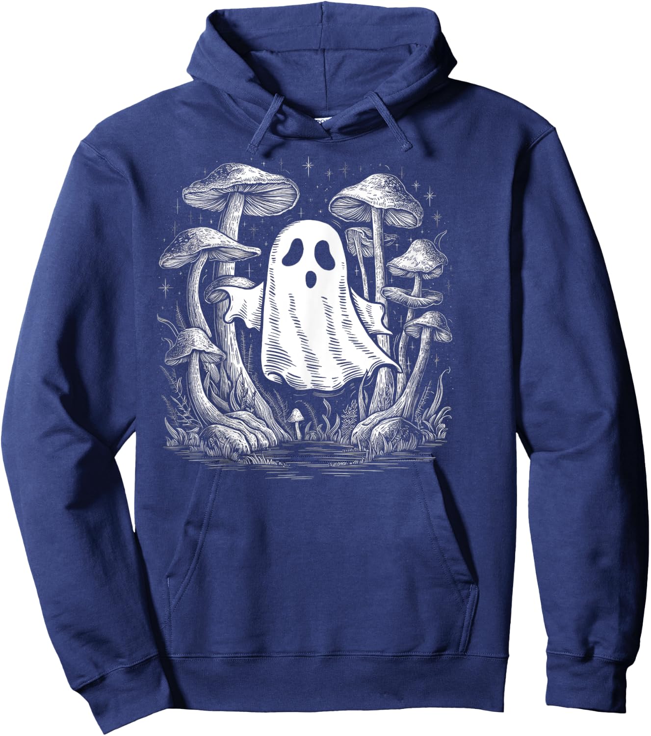 Spooky Ghost In Forest Of Mushrooms Hoodie - Hoodie | Navy