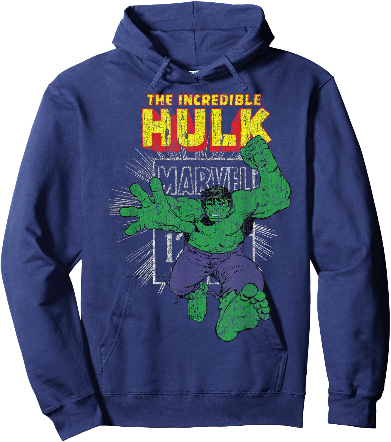 Marvel The Incredible Hulk Retro Comic Book Stamp Logo Hoodie - Hoodie | Navy
