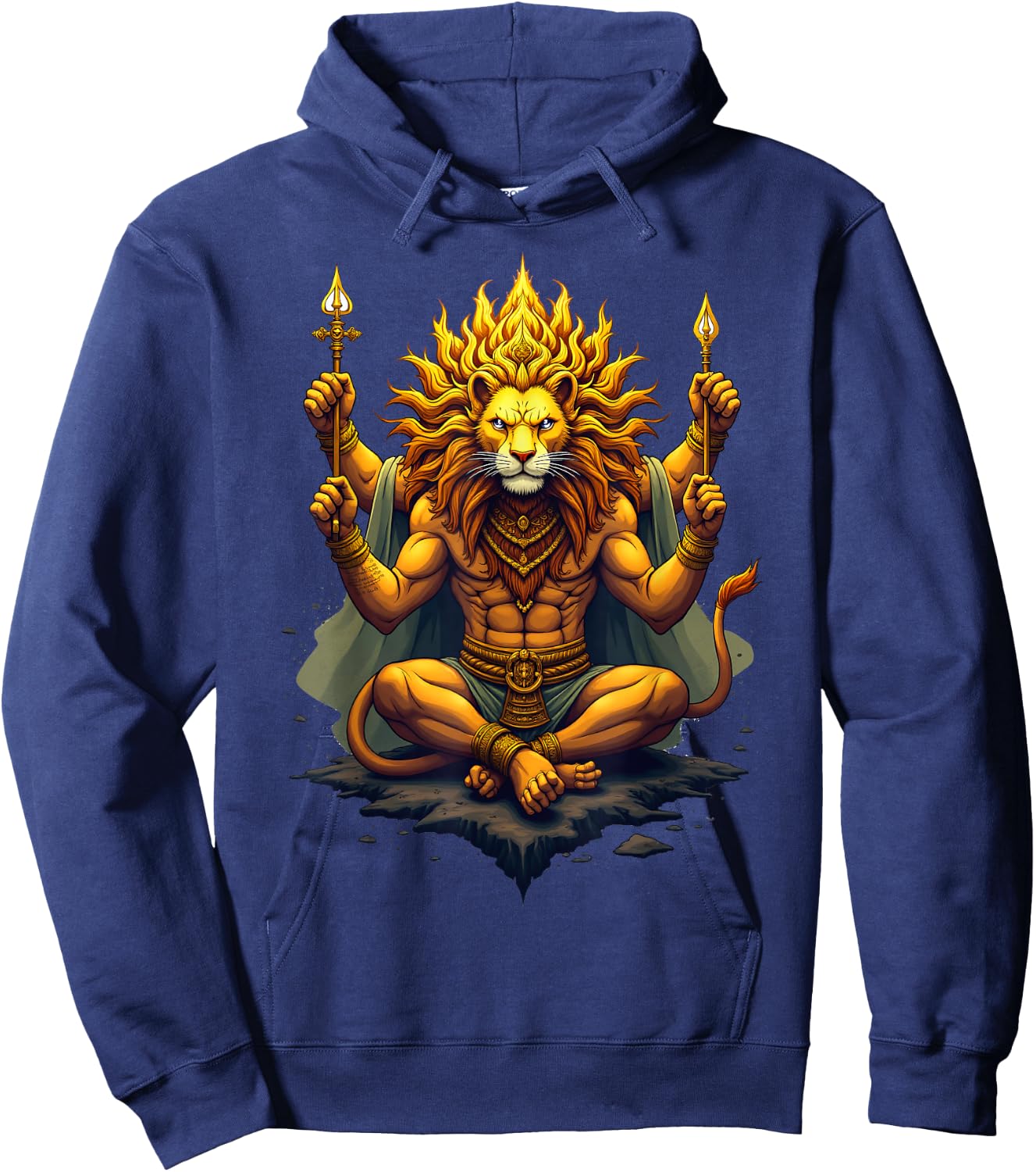 Majestätischer Narasimha Löwengott Design Göttliche Symbole Hoodie - Hoodie | Navy