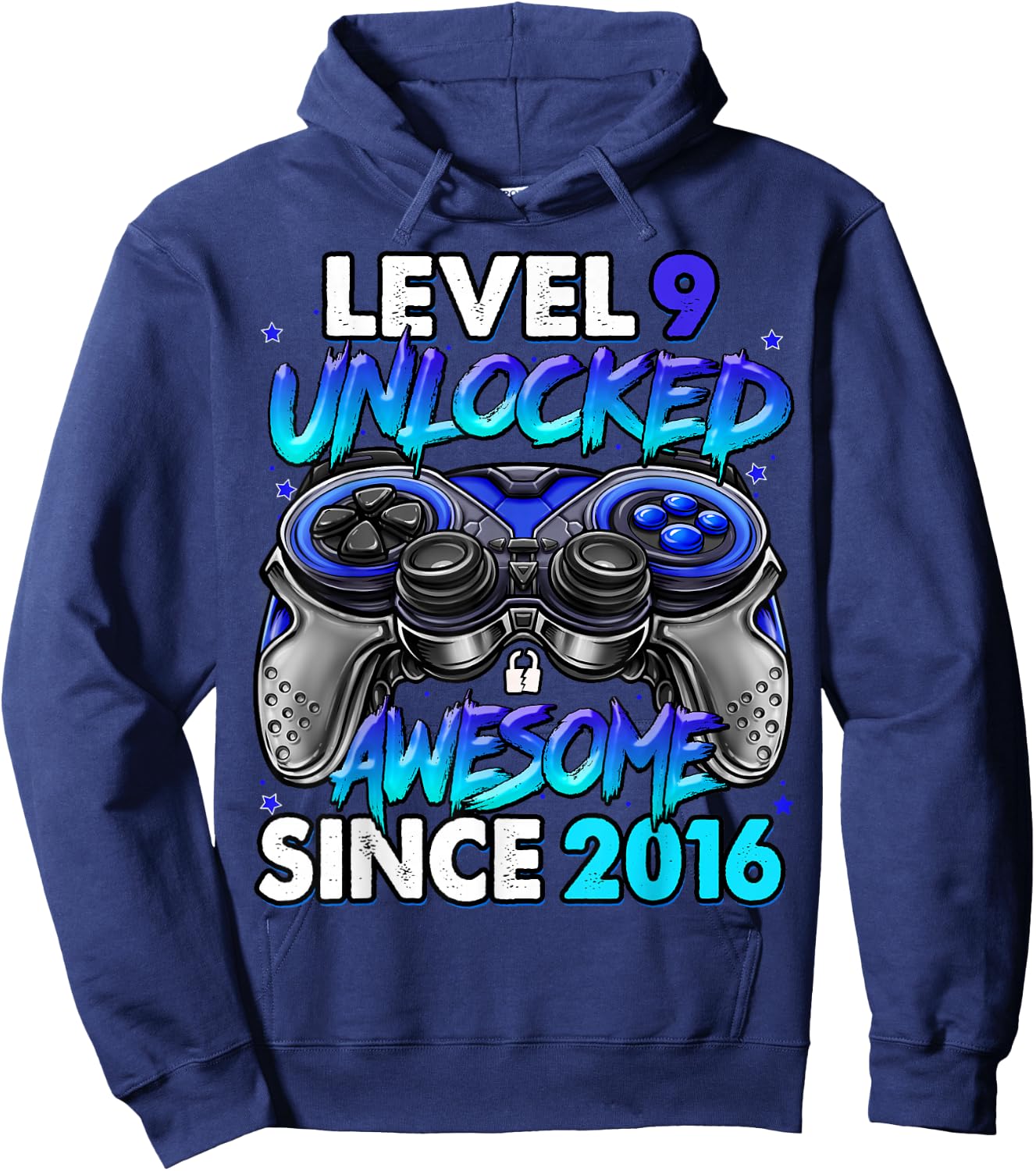 Level 9 Unlocked Awesome Since 2016 9th Birthday Gaming Hoodie - Hoodie | Navy