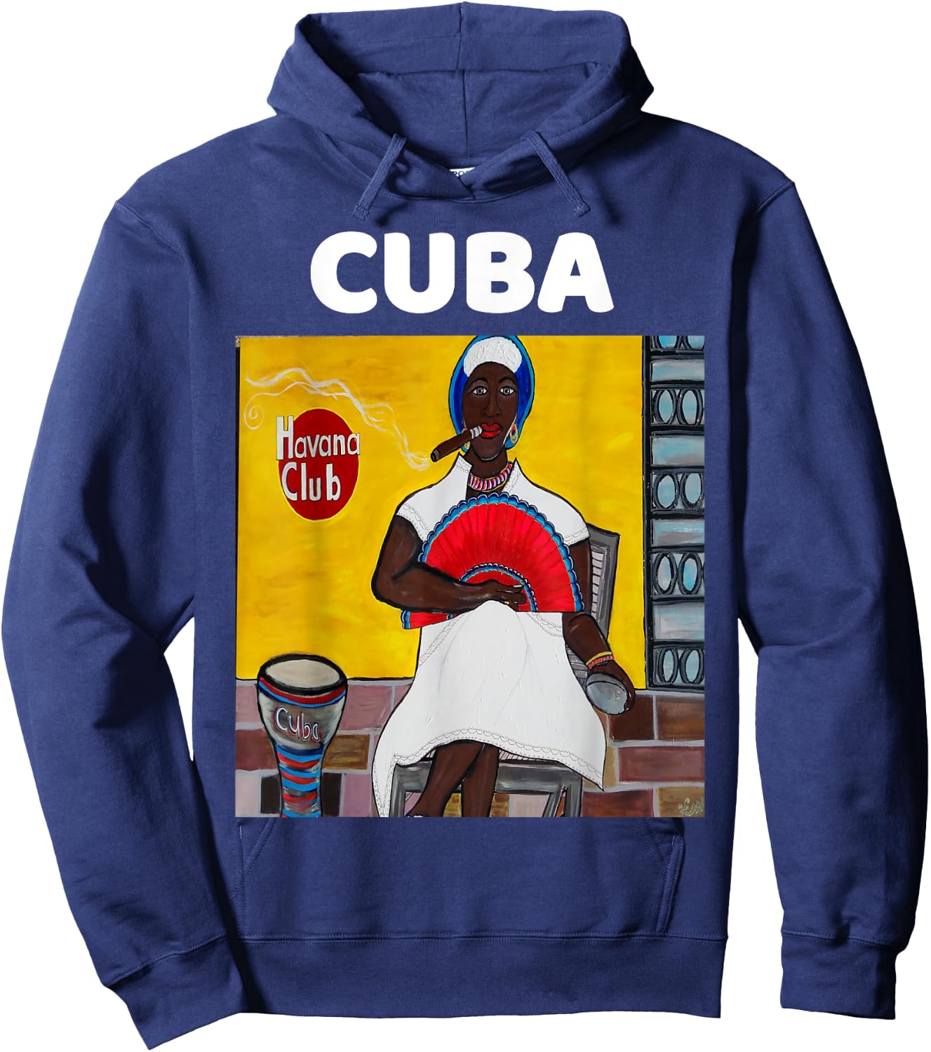 Havana Cuba Art Afro Woman Cuban Cigar Gift Hoodie - Hoodie | Navy