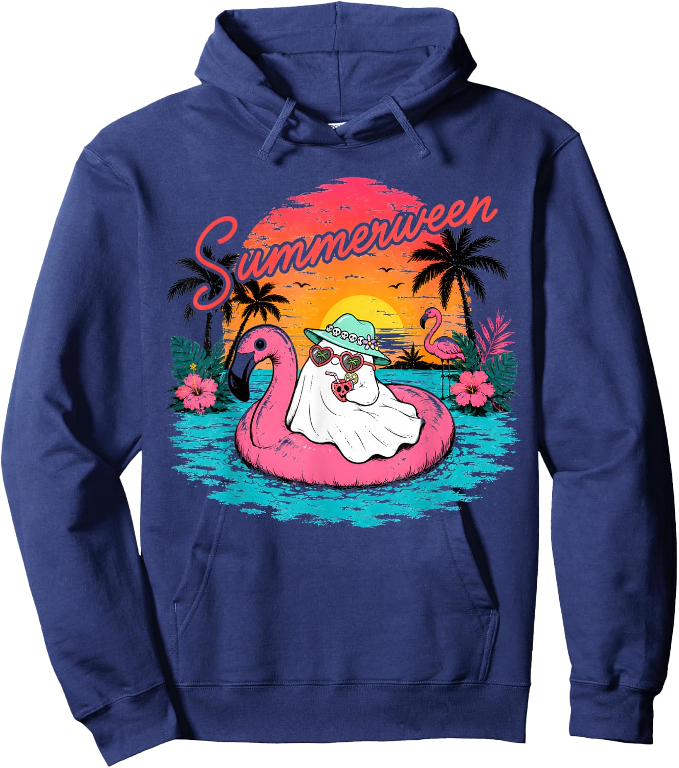 Summerween Funny Ghost Summer Halloween Vacation Hoodie - Hoodie | Navy