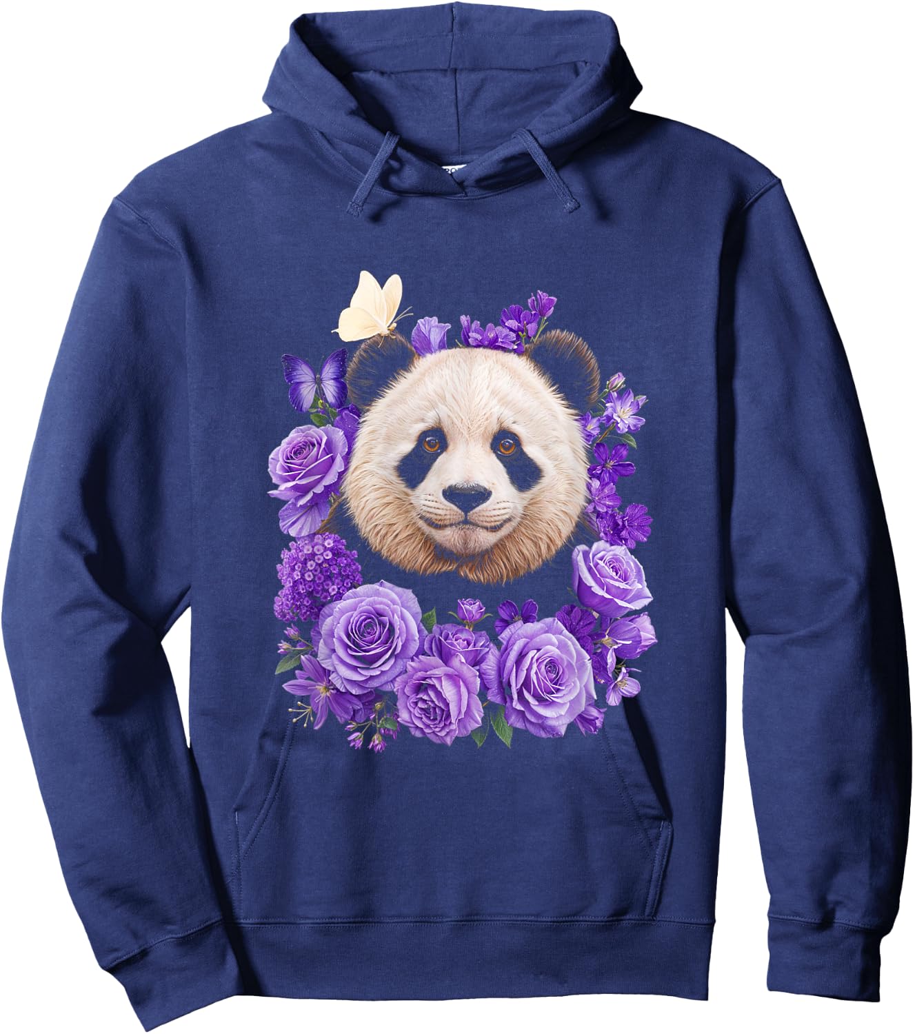 Panda Purple Flowers Animal Lovers Hoodie - Hoodie | Navy