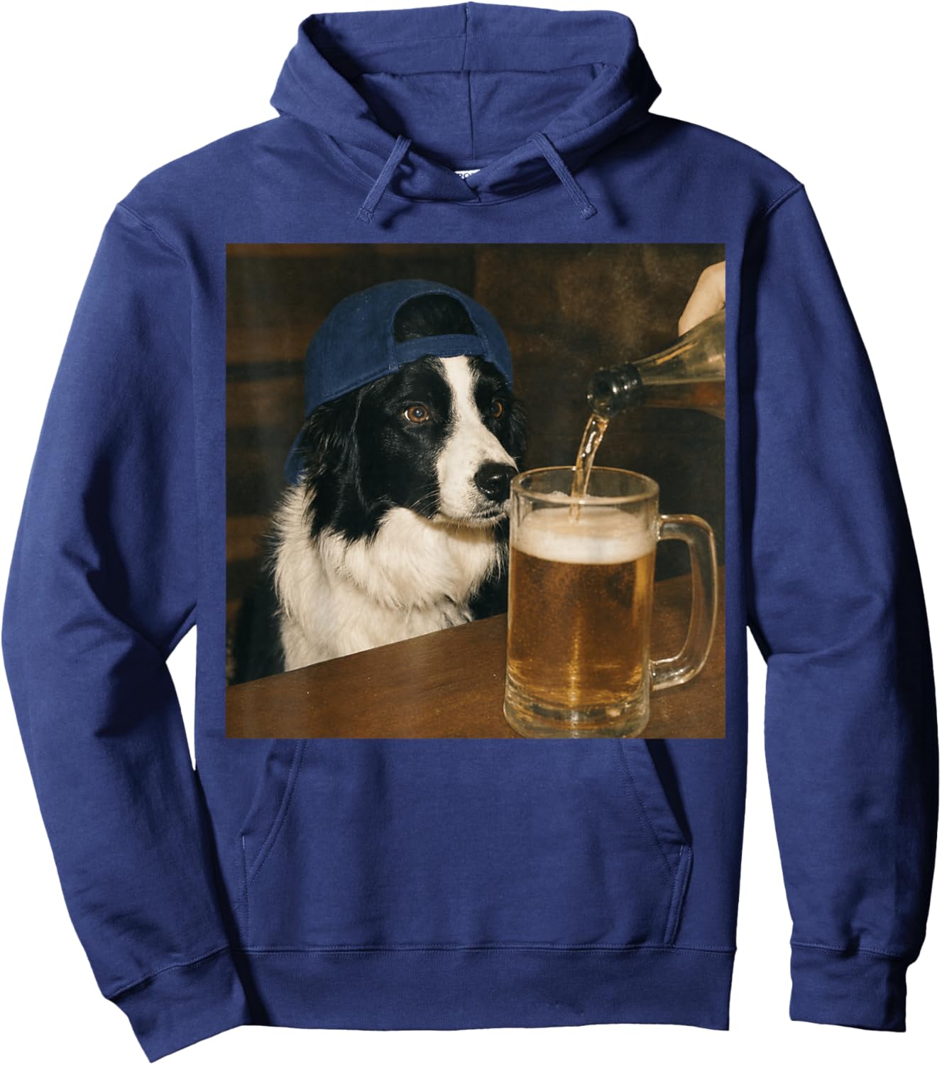 Border Collie Drinking Beer Funny Dog Meme Hoodie - Hoodie | Navy