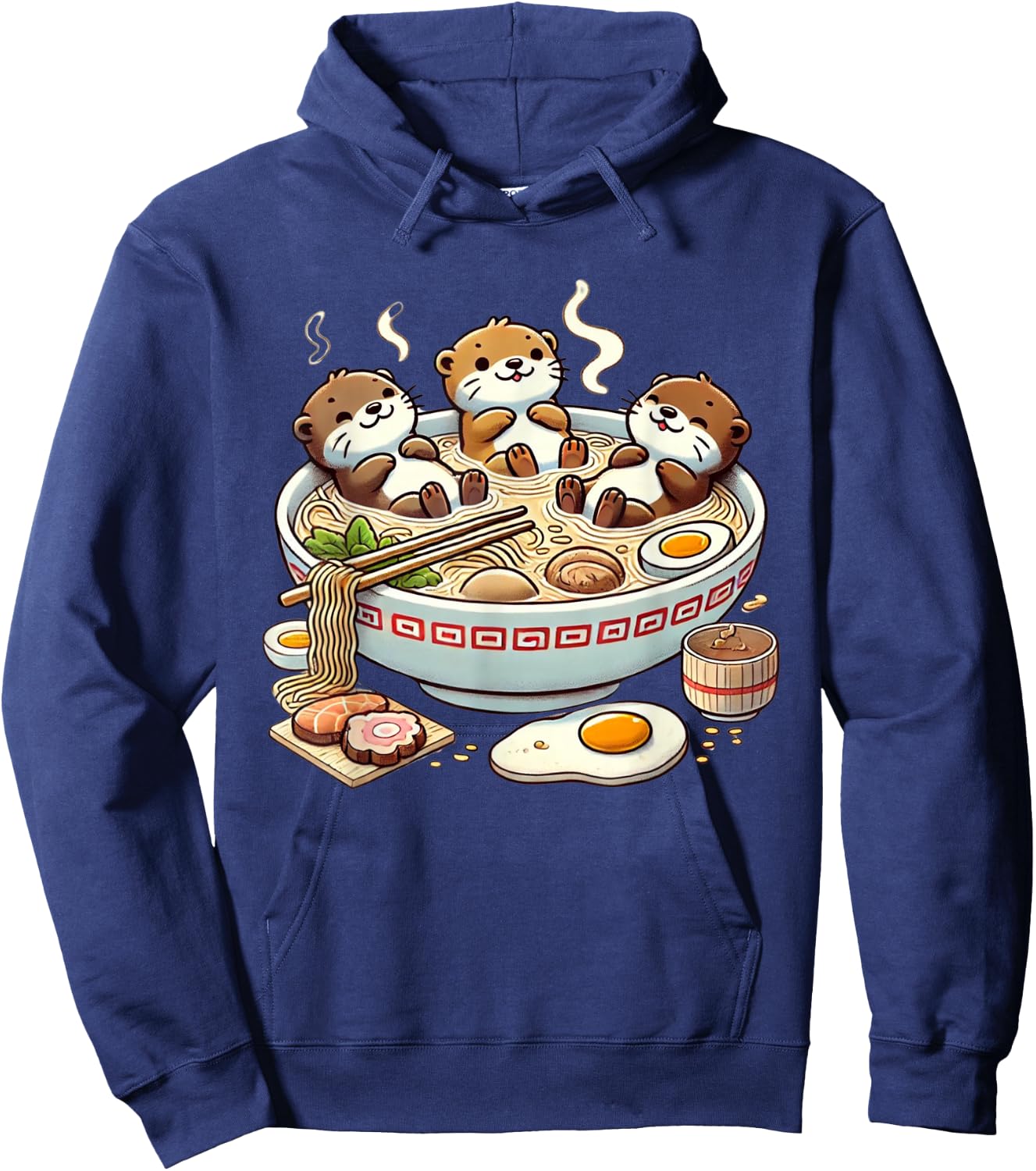 Kawaii Otter Shirt Japanese Ramen noodles Soup Otter Lover Hoodie - Hoodie | Navy