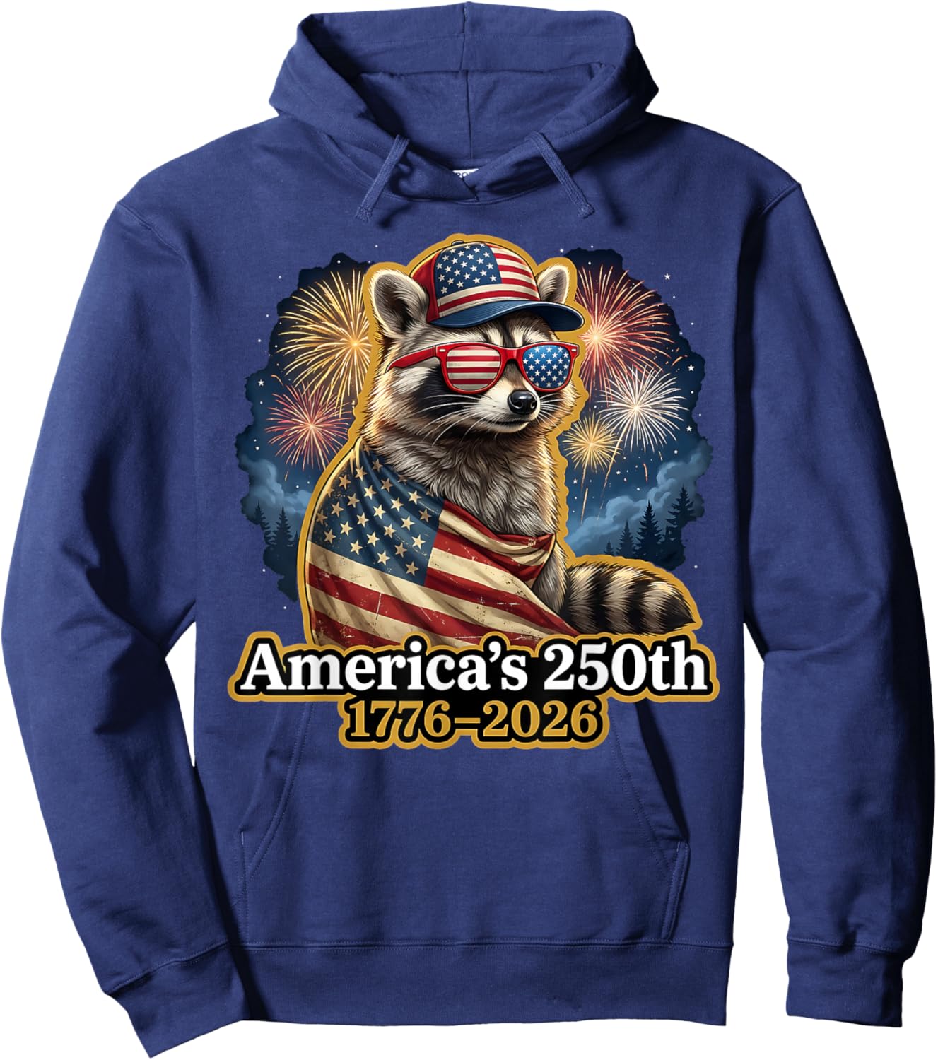 Raccoon 250th Anniversary 4th of July Patriotic USA Flag Hoodie - Hoodie | Navy