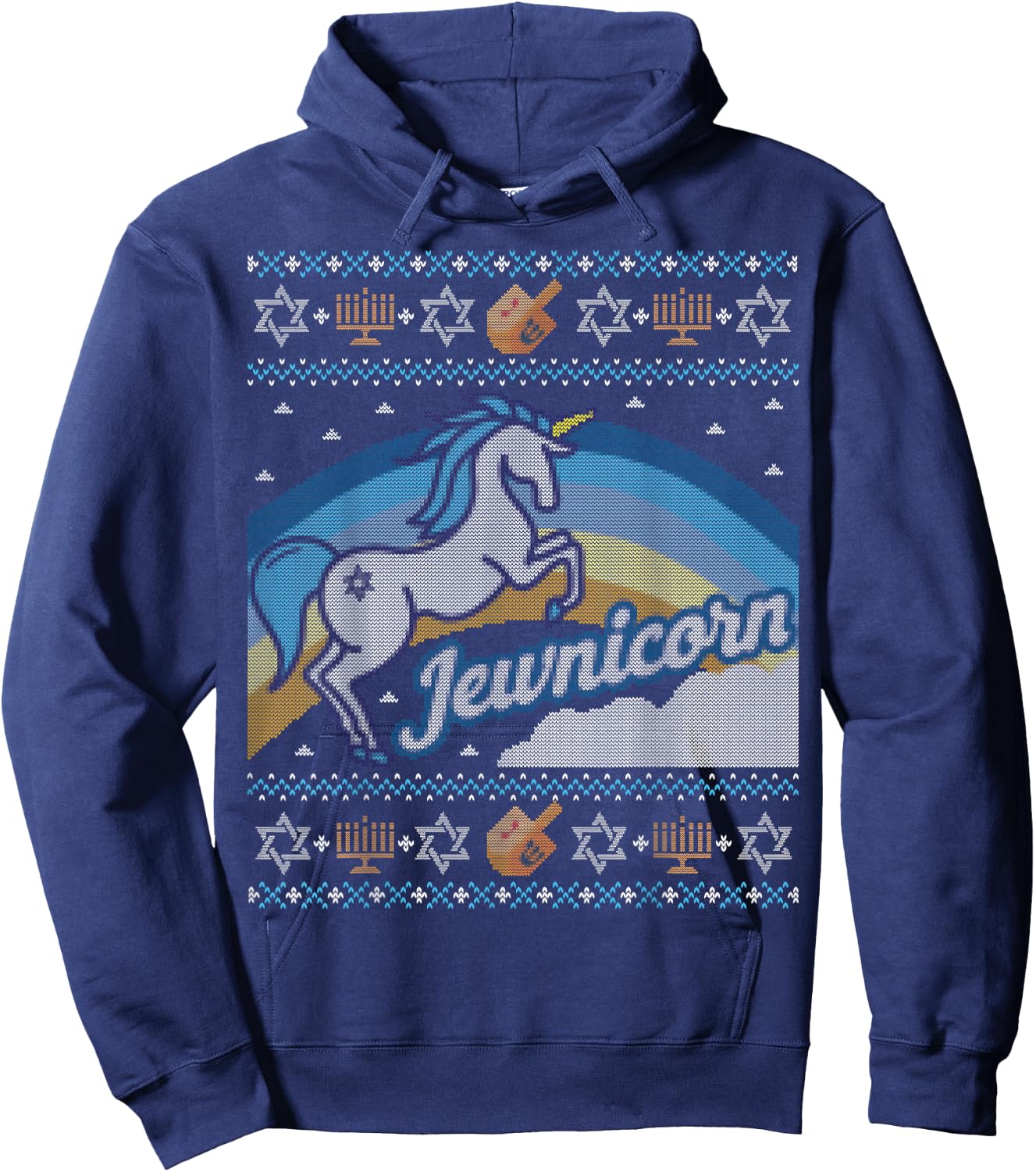Funny Ugly Hanukkah Sweater Shirt Unicorn Jewnicorn Hoodie - Hoodie | Navy