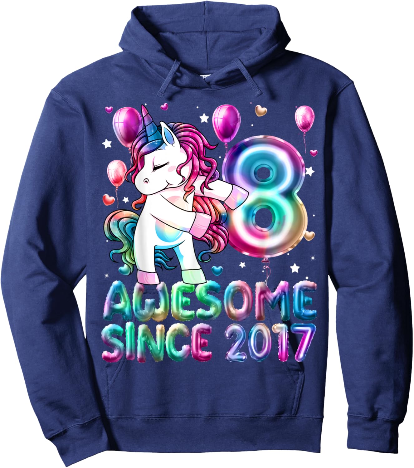 Flossing Unicorn 8 Year Old 8th Birthday Girl Unicorn Party Hoodie - Hoodie | Navy