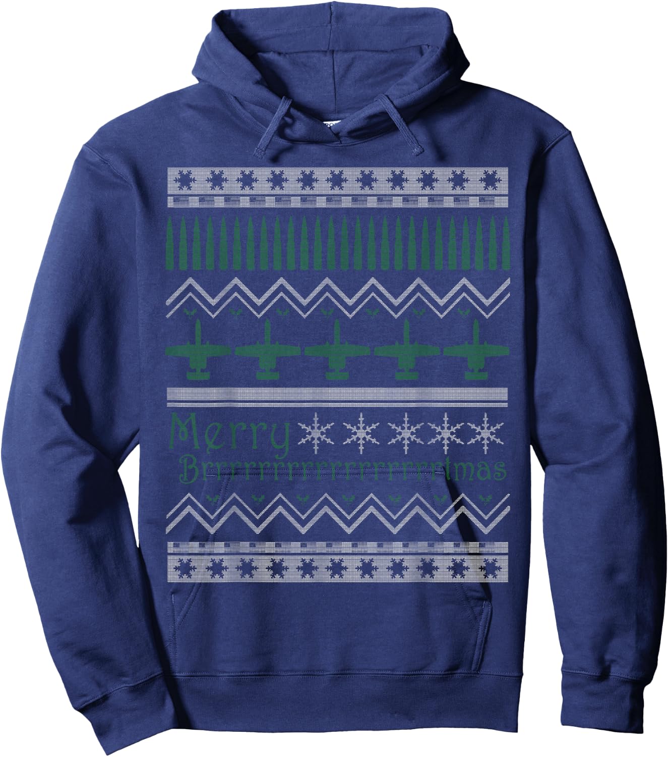 Merry Brrrrtmas A-10 Warthog Ugly Christmas Sweater Hoodie - Hoodie | Navy