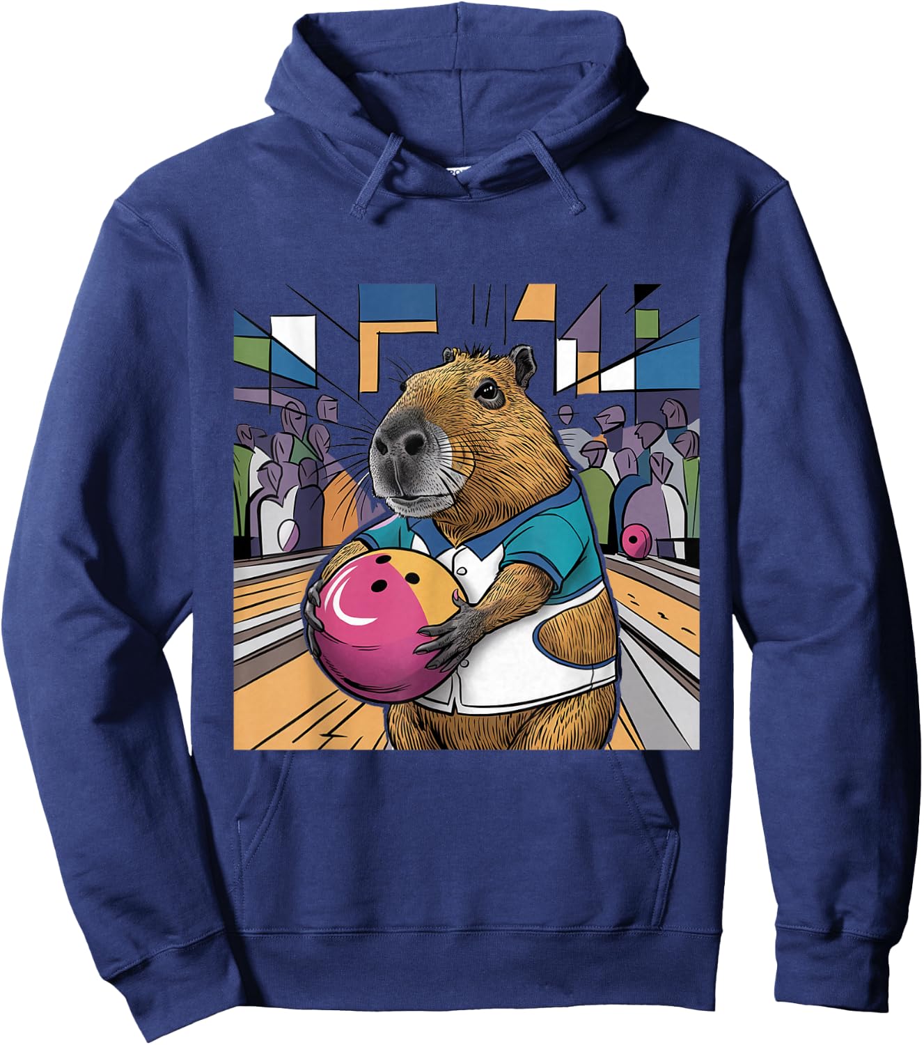 Smilefuntees Funny Capybara Bowling Sports Cartoon Hoodie - Hoodie | Navy