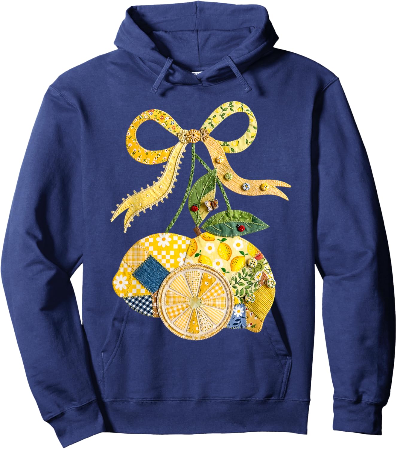 Summer Vacation Lemon Patchwork Coquette Bow Hawaii Beach Hoodie - Hoodie | Navy