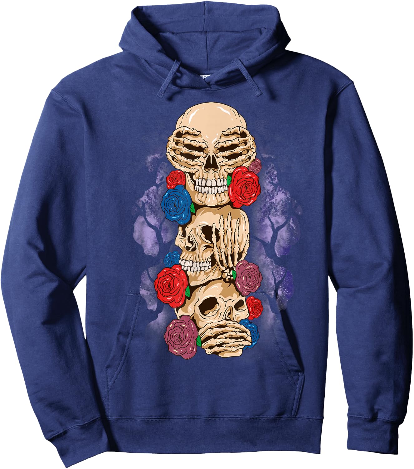 Skull Halloween See No Evil Hear Speak Wise Monkey Rose Hoodie - Hoodie | Navy