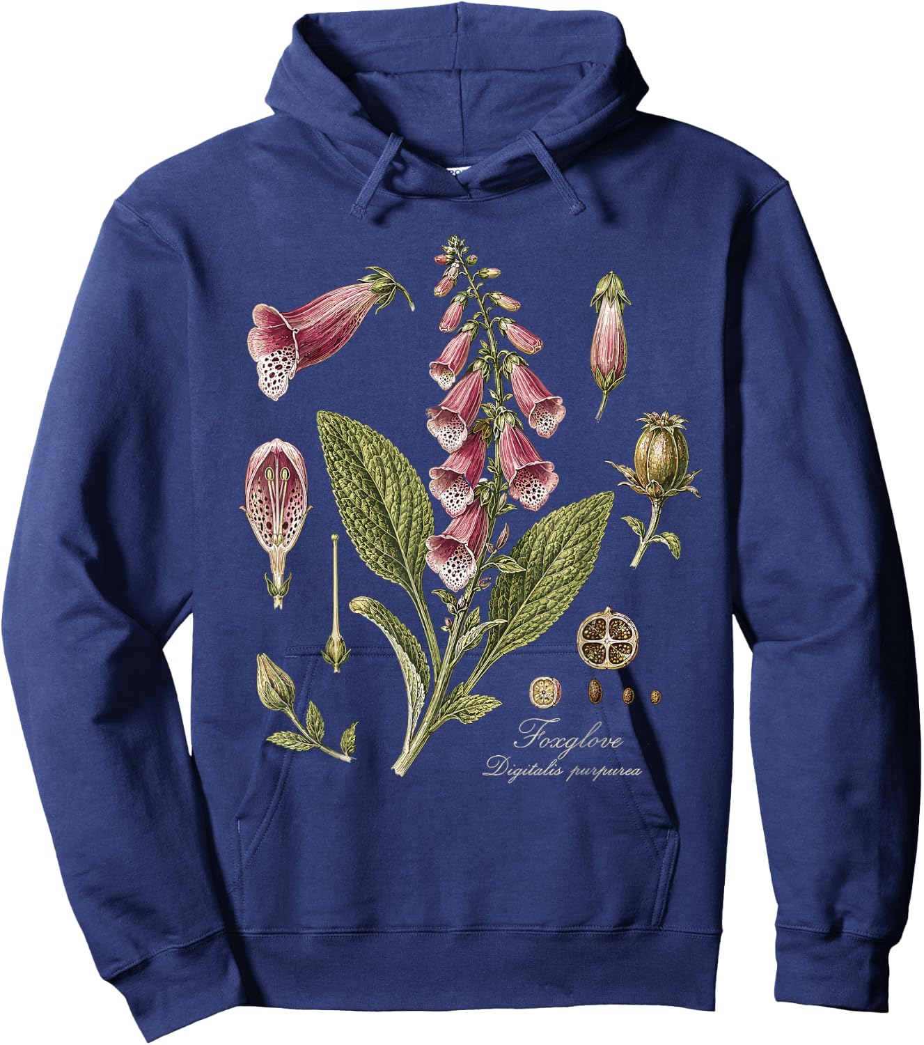 Foxglove Digitalis Purpurea Vintage Botanical Hoodie - Hoodie | Navy