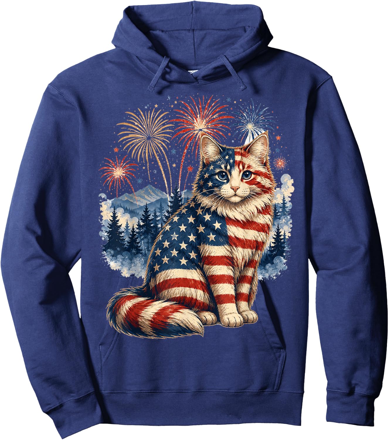 Patriotic Cat Firework 1776 2026 Gifts Women Kids Hoodie - Hoodie | Navy