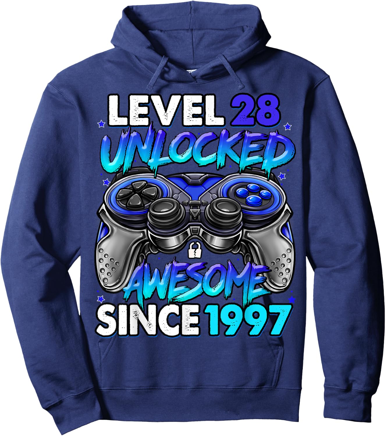 Level 28 Unlocked Awesome Since 1997 28th Birthday Gaming Hoodie - Hoodie | Navy