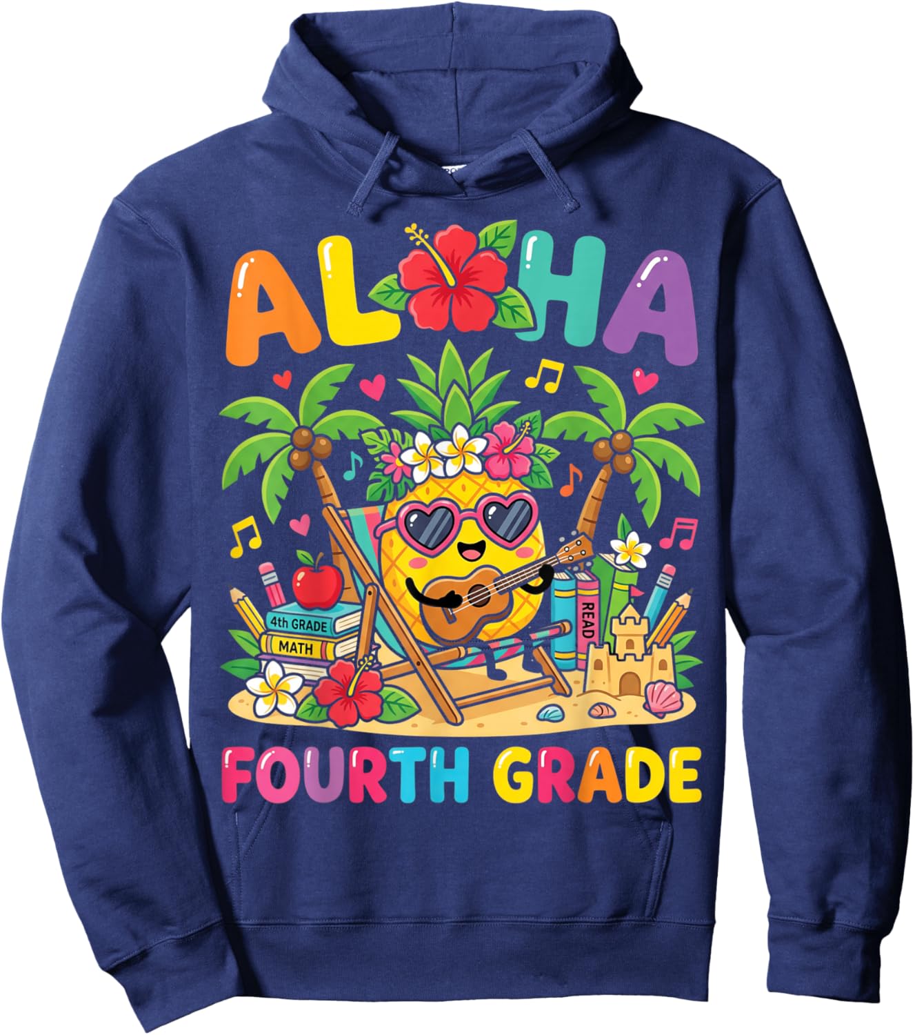 Funny Aloha 4th Grade Student First Day of School Girls Kids Hoodie - Hoodie | Navy