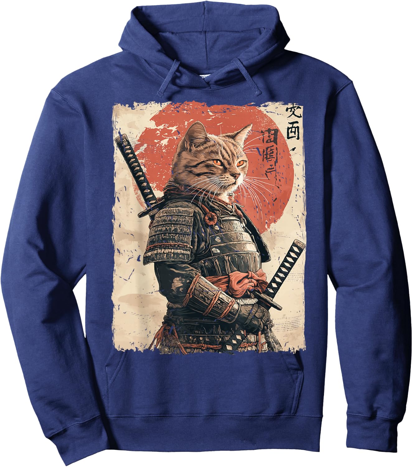 Samurai Cat Warrior Japanese Ukiyo-e Artwork Cat Samurai Hoodie - Hoodie | Navy