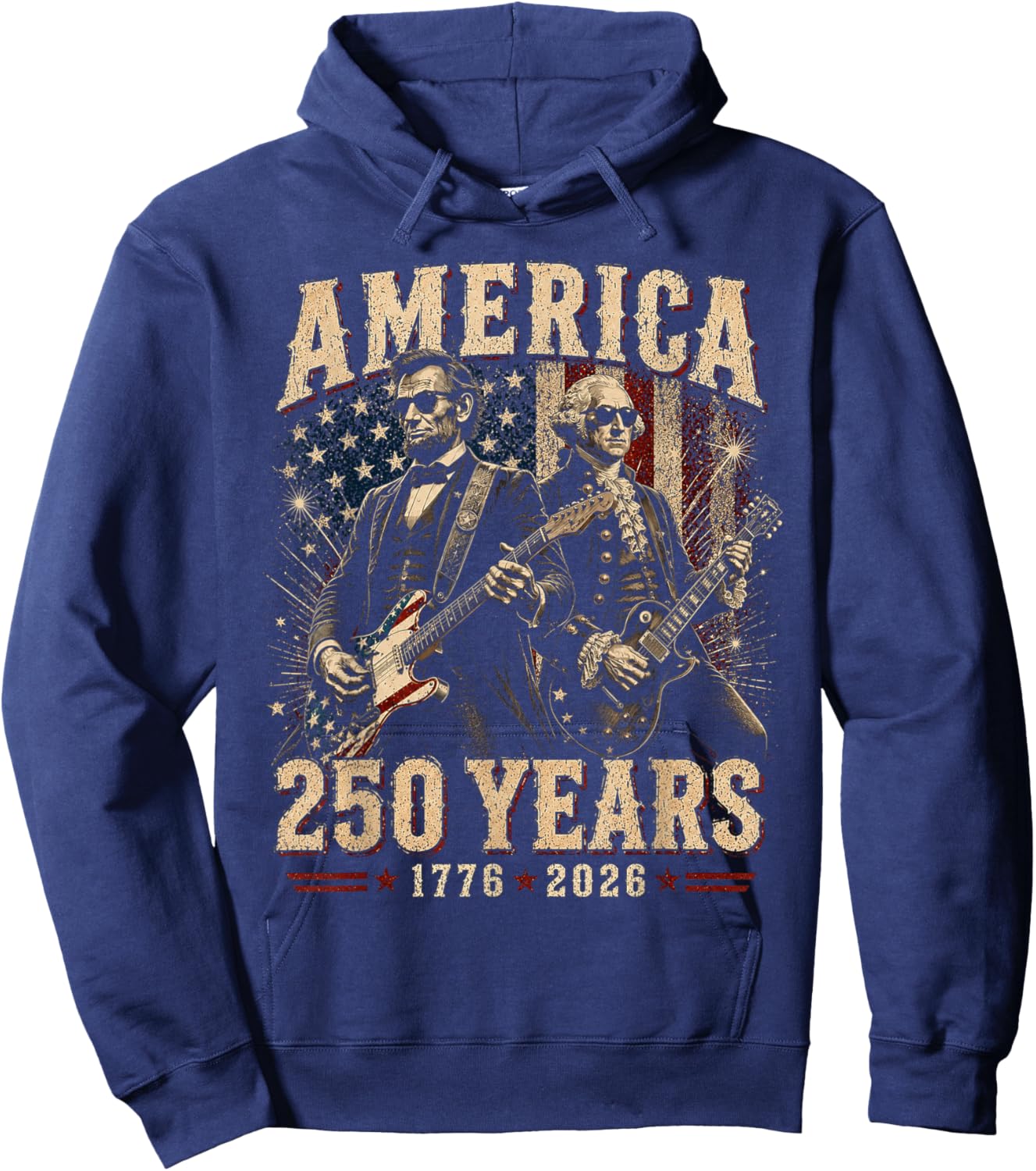 George Washington Abe Lincoln Playing Guitar 250th America Hoodie - Hoodie | Navy
