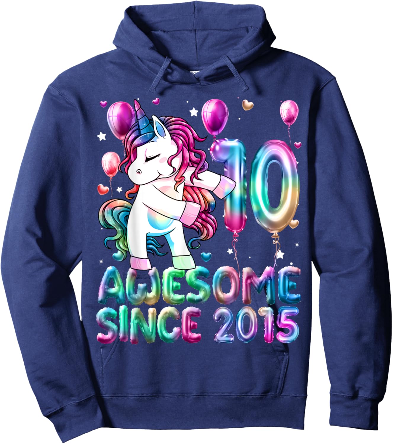 Flossing Unicorn 10 Year Old 10th Birthday Girl Unicorn Hoodie - Hoodie | Navy