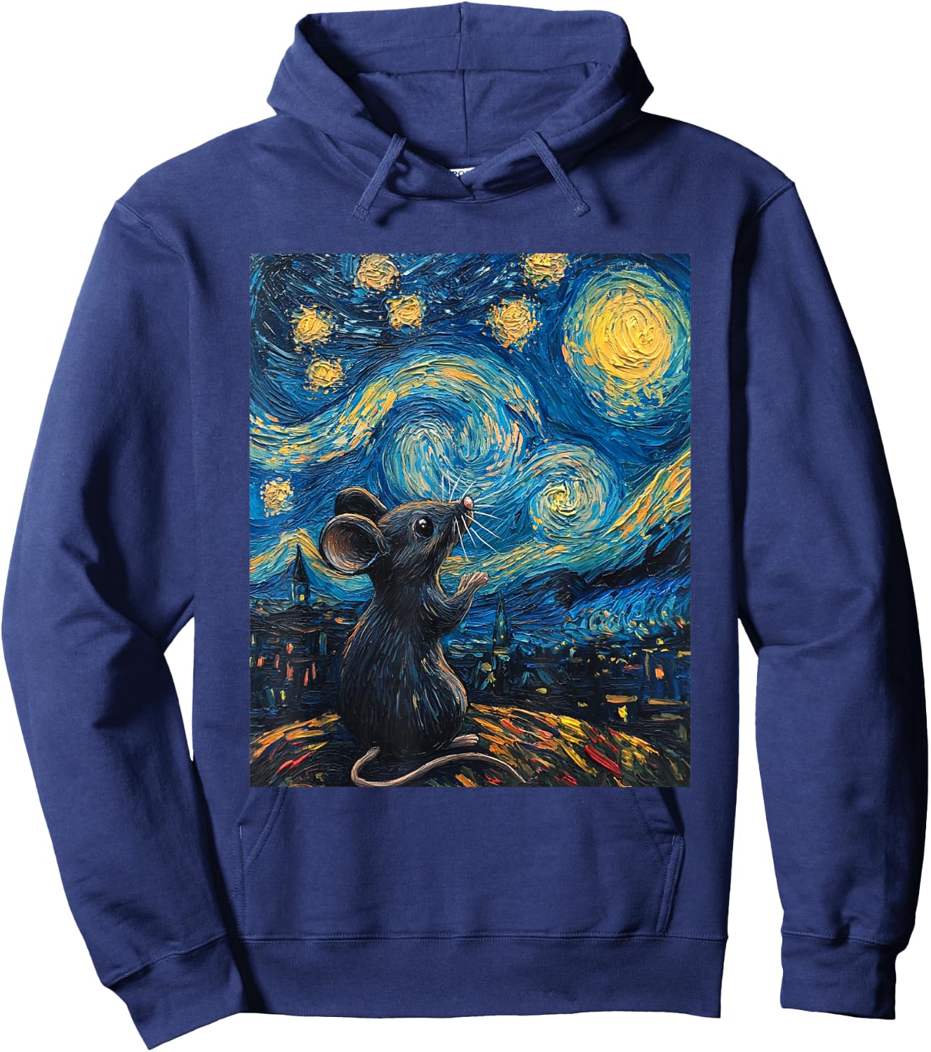 Cute Mouse Rat - Van Gogh Style - Starry Night Graphic Hoodie - Hoodie | Navy