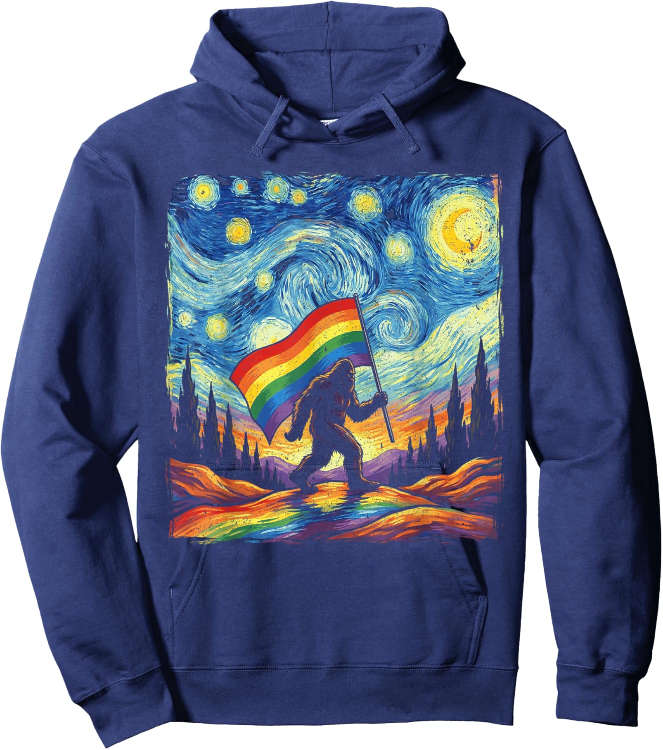 Bigfoot Starry Night Sasquatch Gay Pride LGBT Support Hoodie - Hoodie | Navy