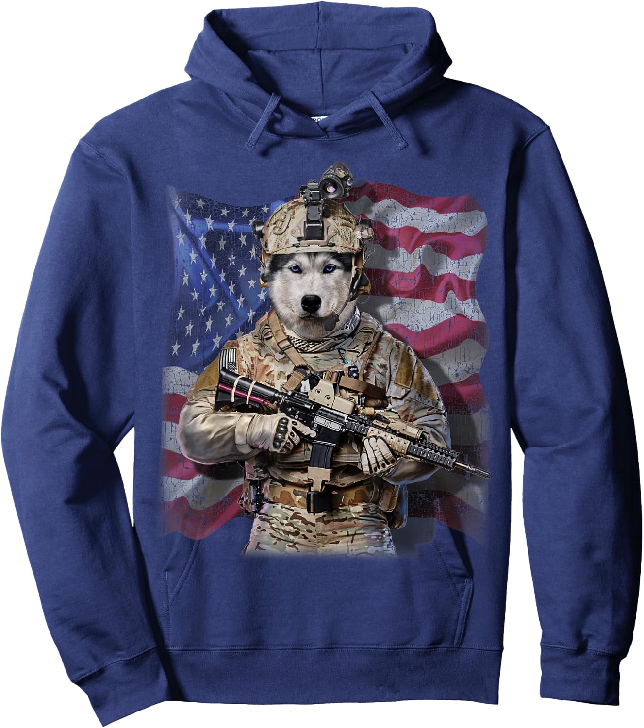 USA Patriot Siberian Husky Dog as Army Commando Hoodie - Hoodie | Navy