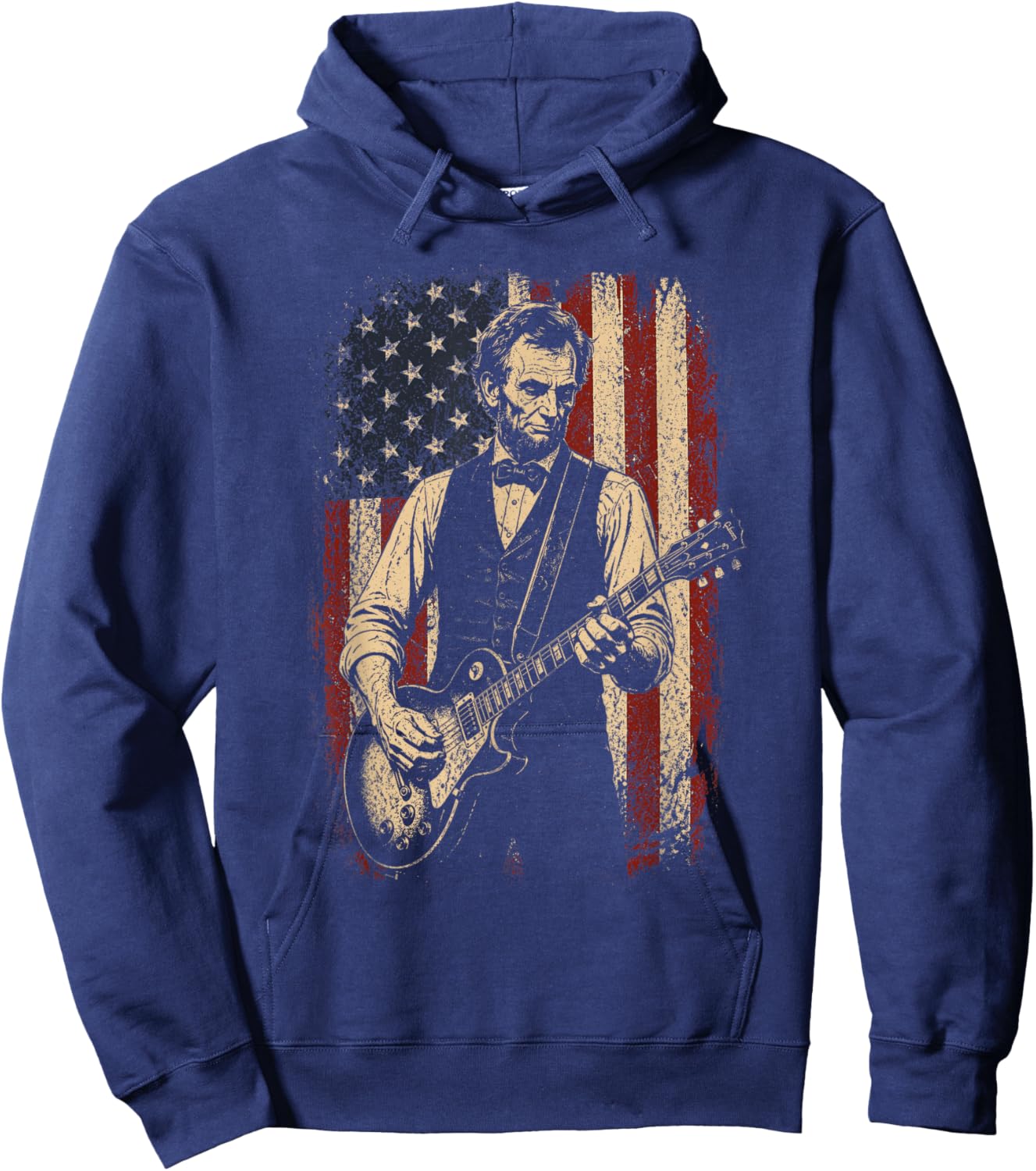 Abraham Lincoln Abe Lincoln Playing Guitar American Flag Hoodie - Hoodie | Navy