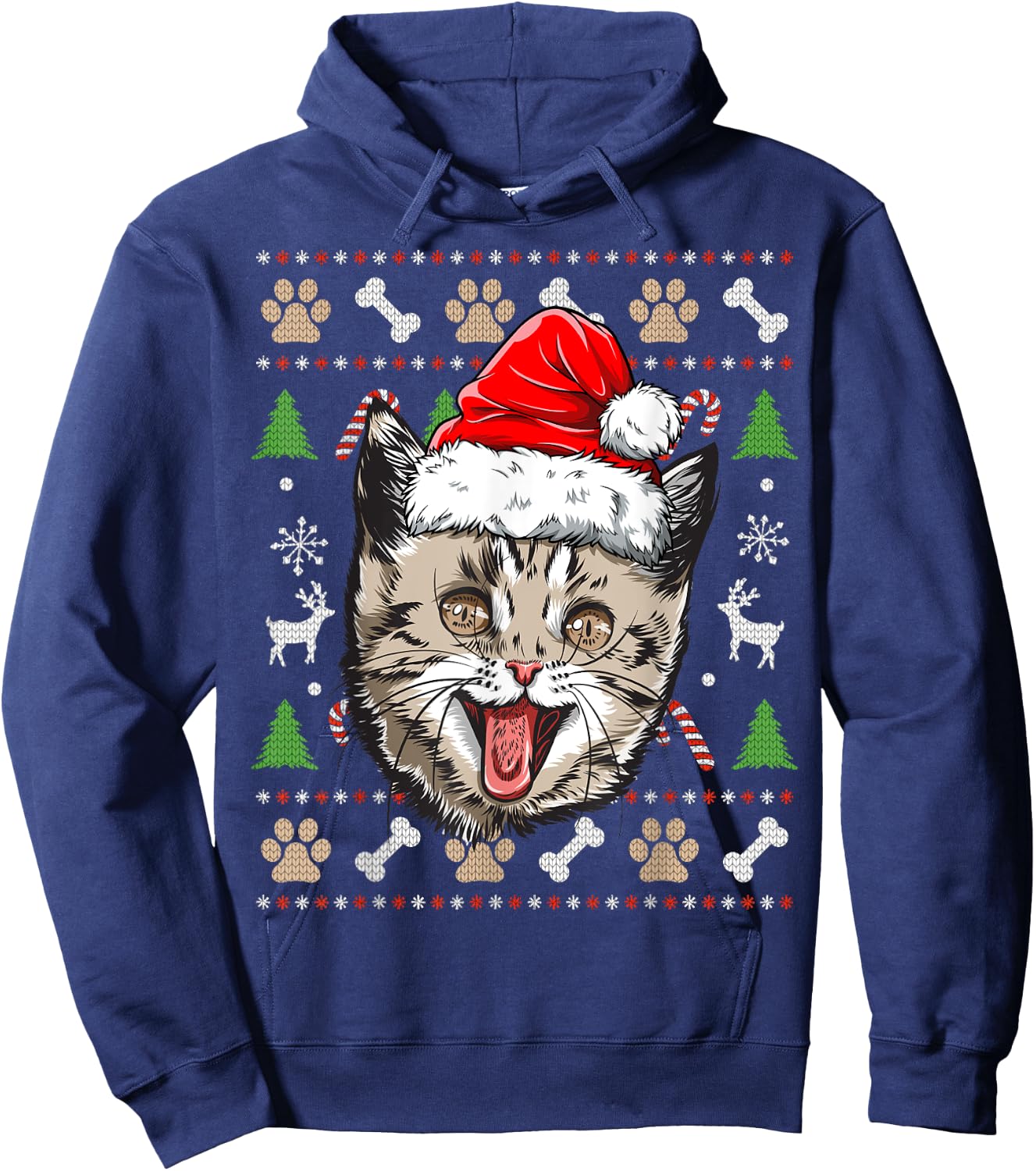 Cat Ugly Christmas Santa Hat Xmas Boys Kids Girls Catmas Hoodie - Hoodie | Navy