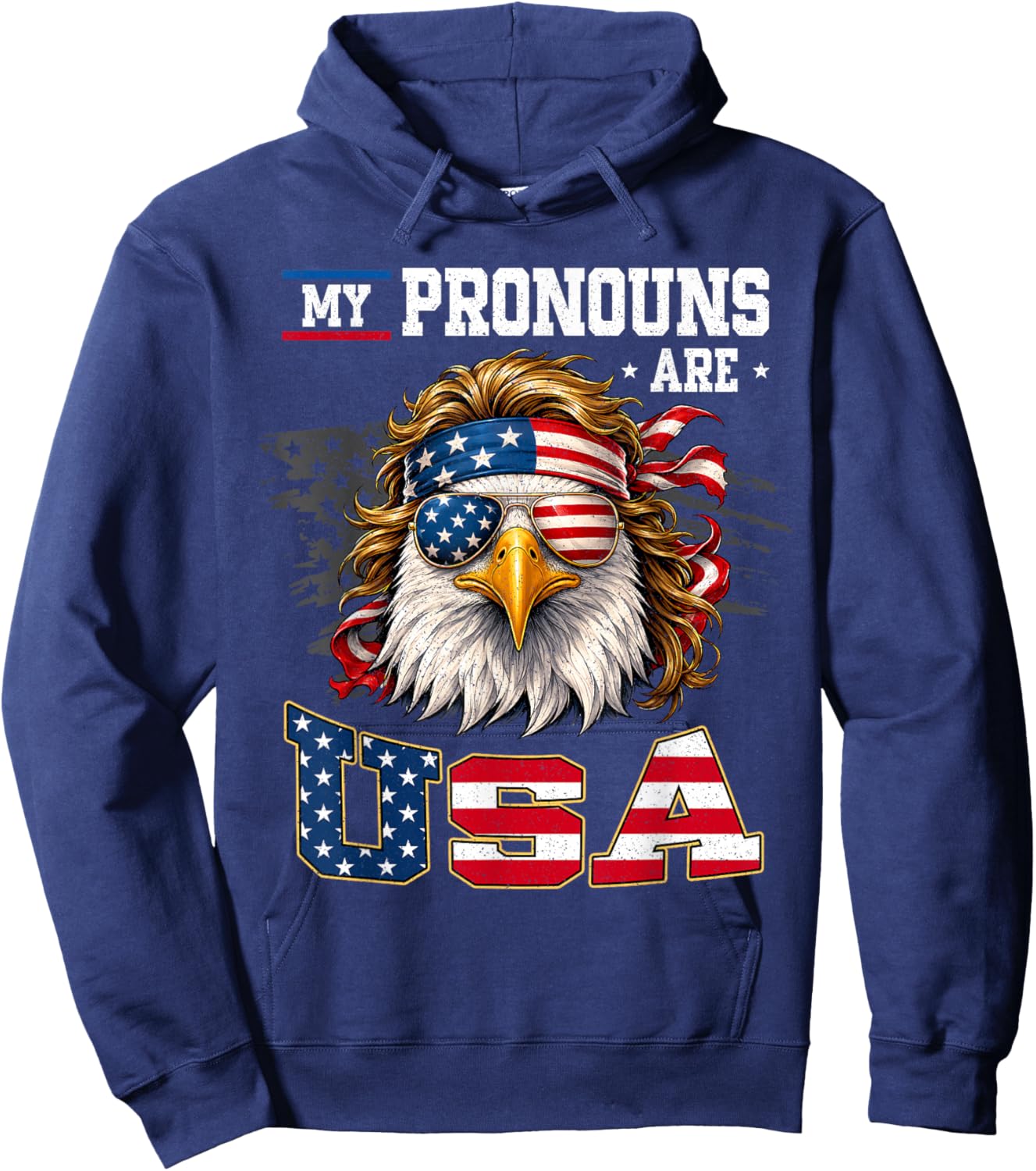 Funny My Pronouns are USA Eagle American Fourth of July Men Hoodie - Hoodie | Navy