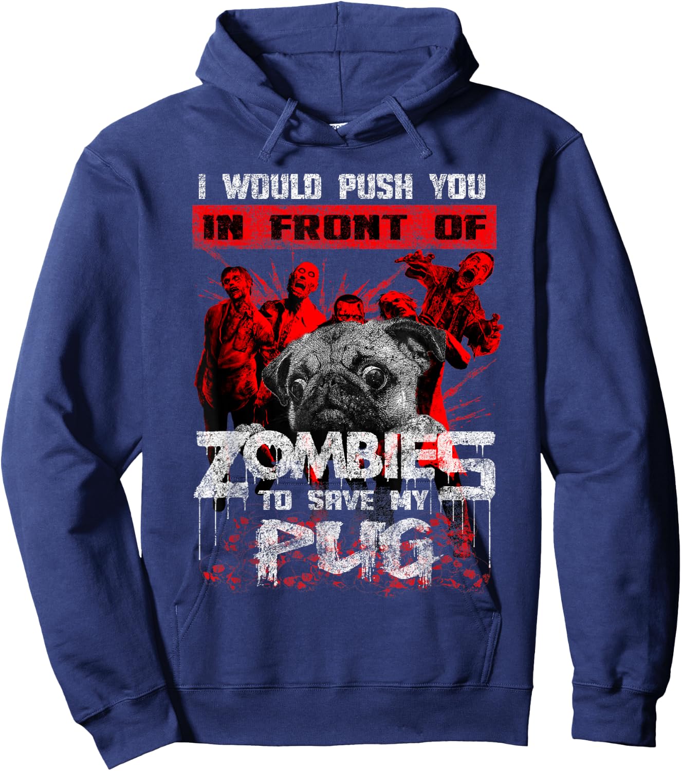 Cute Pugs Halloween Funny Pug Zombie Gift Shirt Hoodie - Hoodie | Navy