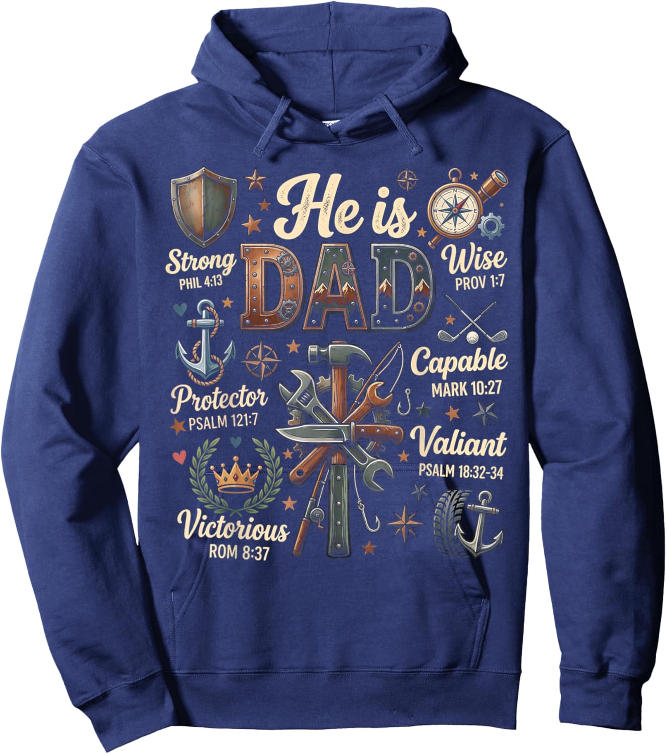 Fathers Day Christian Dad Bible Verse Hoodie - Hoodie | Navy