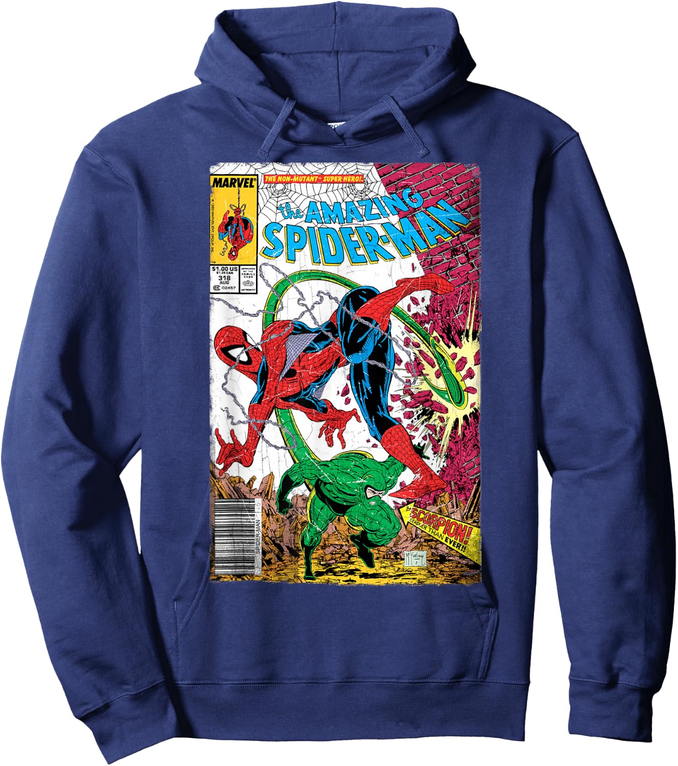 Marvel Spider-Man Classic Retro Comic Scorpion Cover Hoodie - Hoodie | Navy