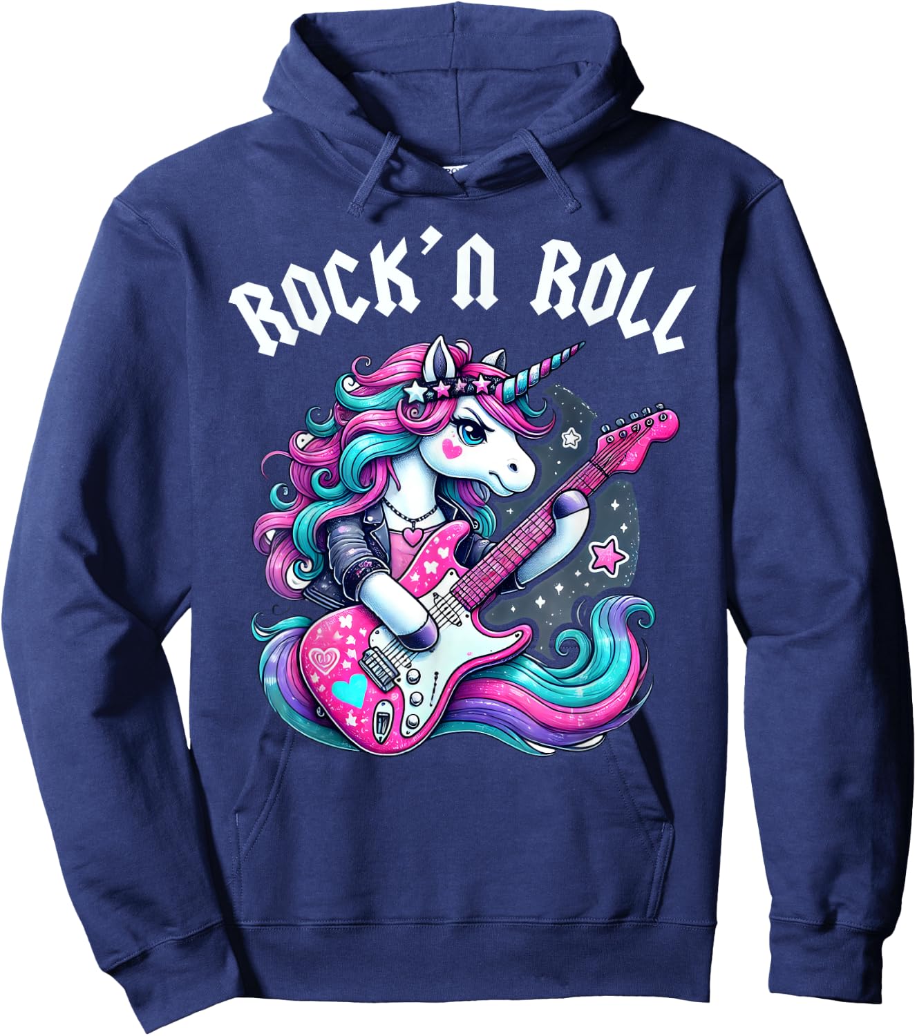 Rock'n Roll Unicorn, Rockstar Unicorn, Punk Goth Band Girls Hoodie - Hoodie | Navy