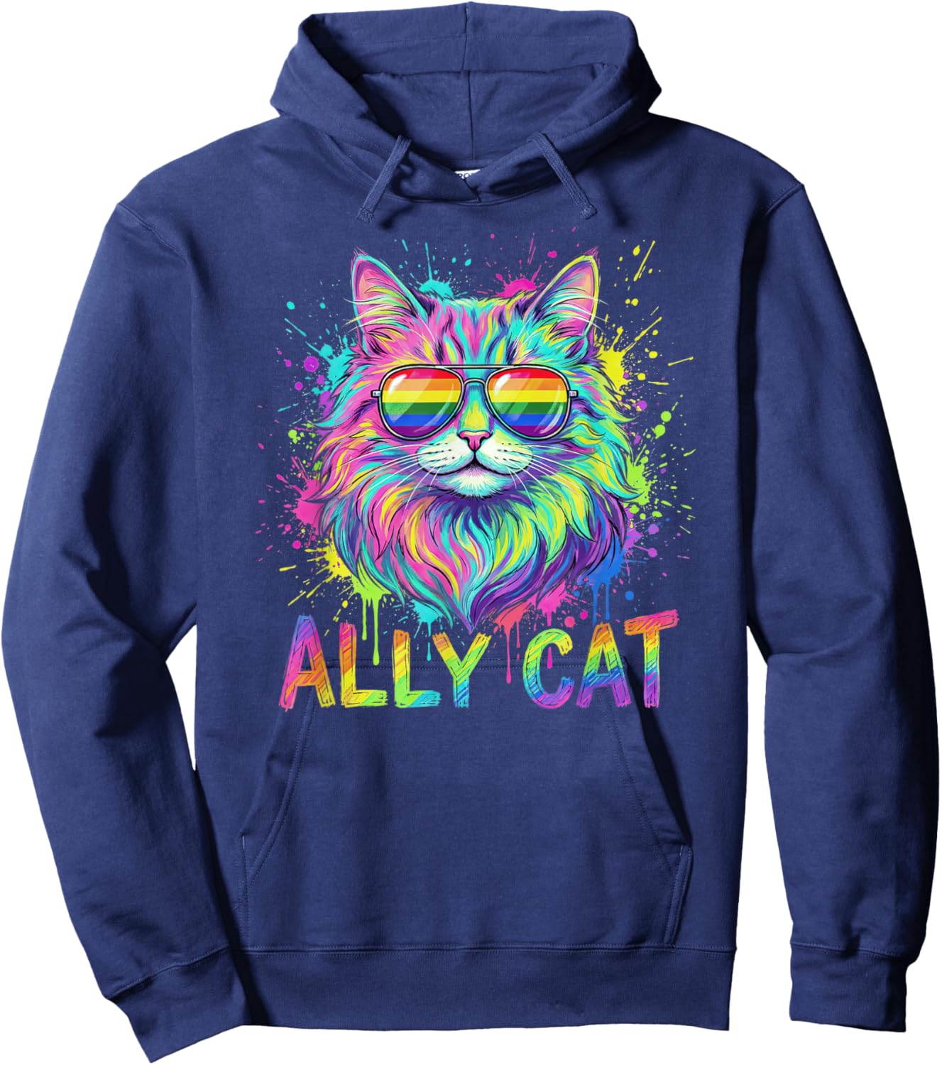 Ally Cat LGBTQ Rainbow Pride Month Purride Animal Men Women Hoodie - Hoodie | Navy