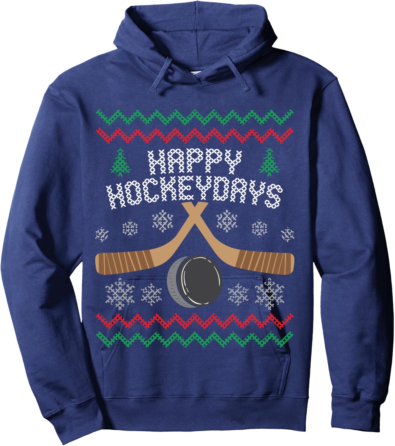 Happy Hockeydays Ice Hockey Fan Ugly Christmas Sweater Hoodie - Hoodie | Navy