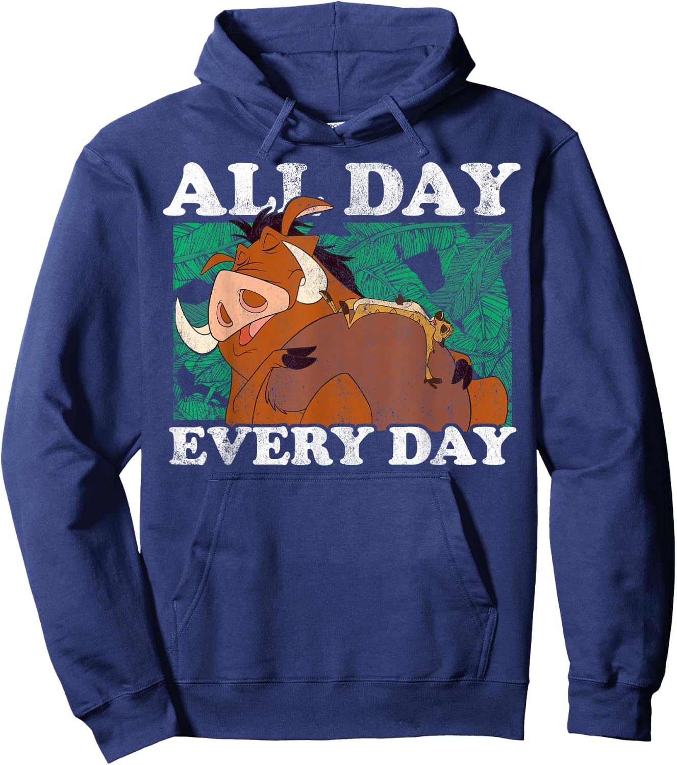 Disney The Lion King Timon & Pumbaa All Day Text Poster Hoodie - Hoodie | Navy
