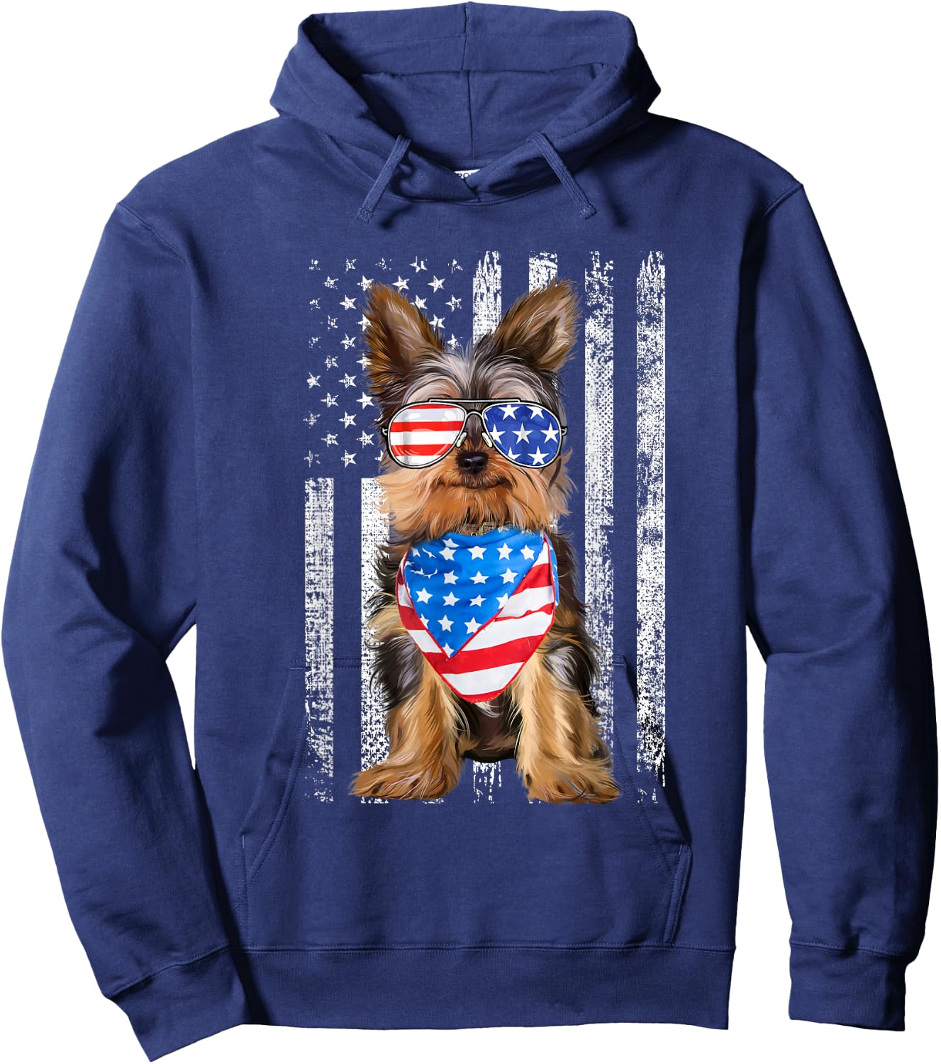 Yorkshire American Flag Patriotic Yorkie Dog 4th of July Hoodie - Hoodie | Navy