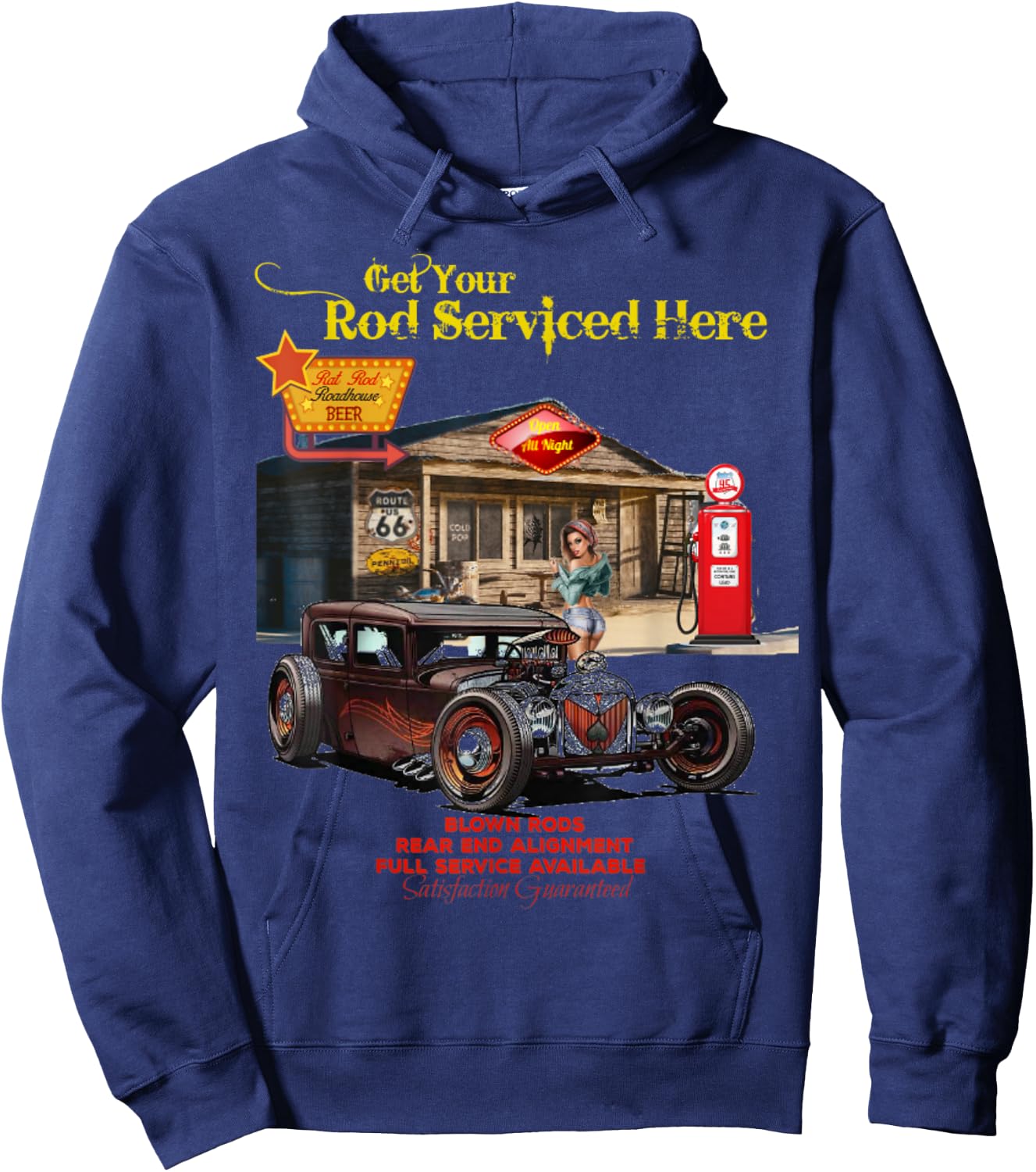 Vintage Rat Rod T Shirt Pinup Girl Hoodie - Hoodie | Navy
