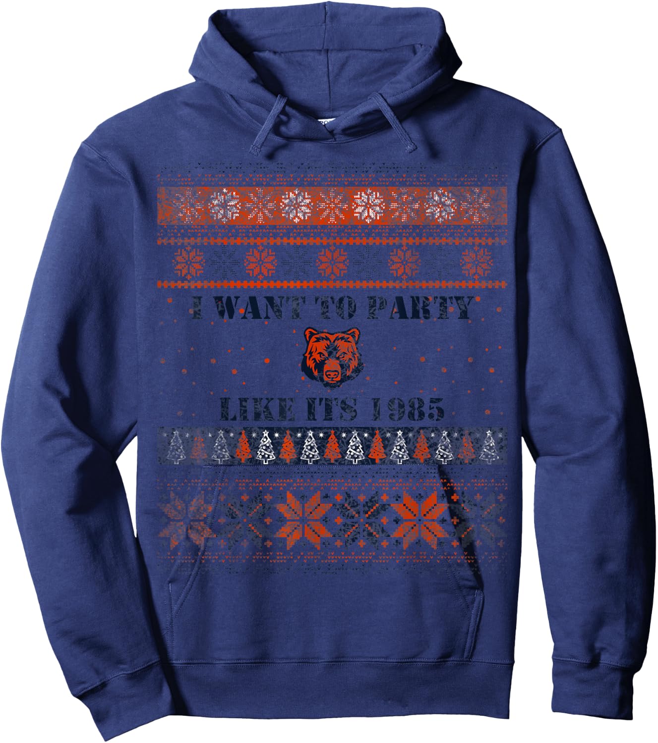 I want to Party Like its 1985 Ugly Bear Head Xmas Sweater Hoodie - Hoodie | Navy